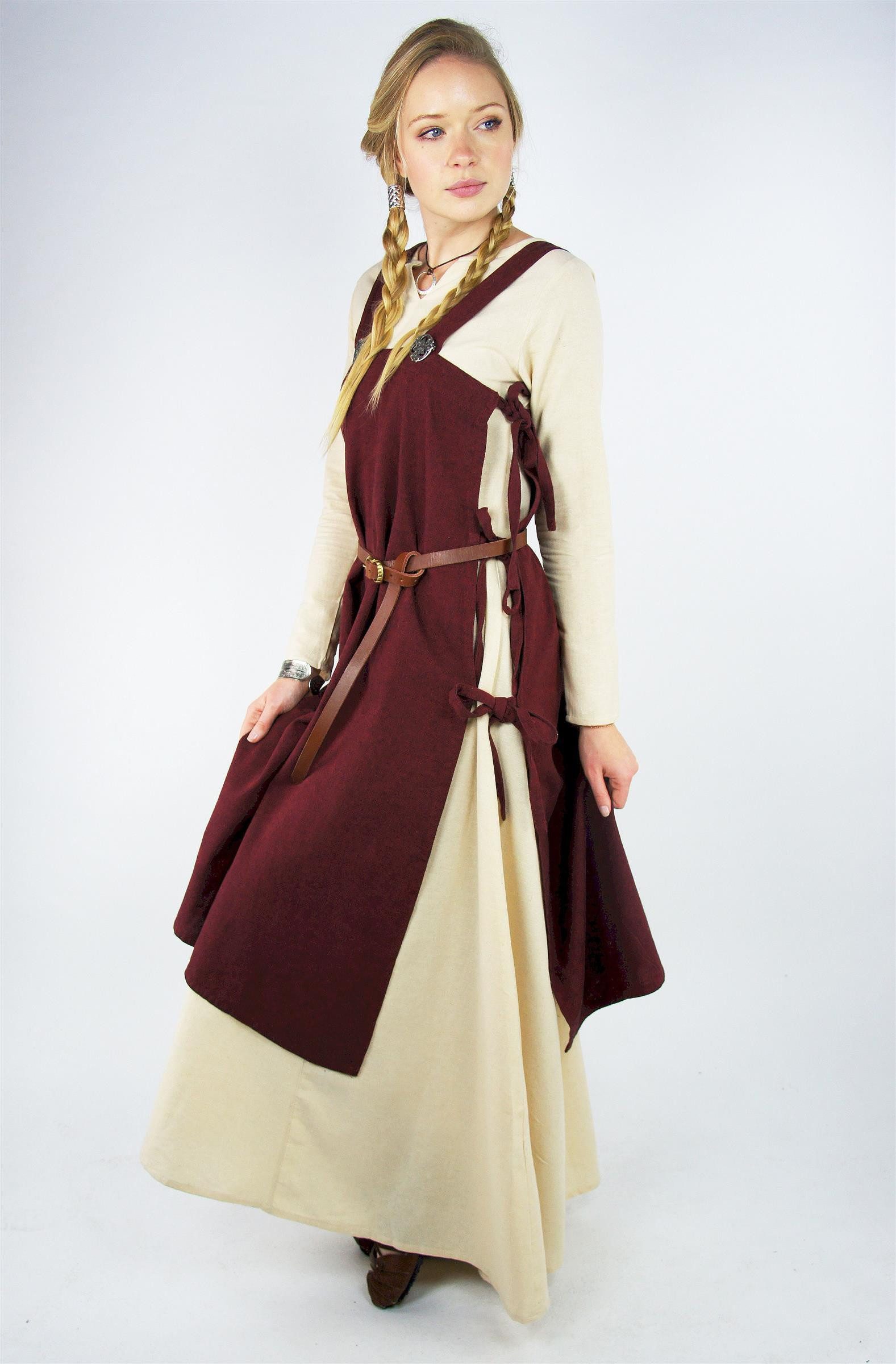 Leonardo Carbone Wikinger-Kostüm Überkleid "Hildegard" mit breiten Trägern, seitliche Bändel, hochwertige Baumwolle