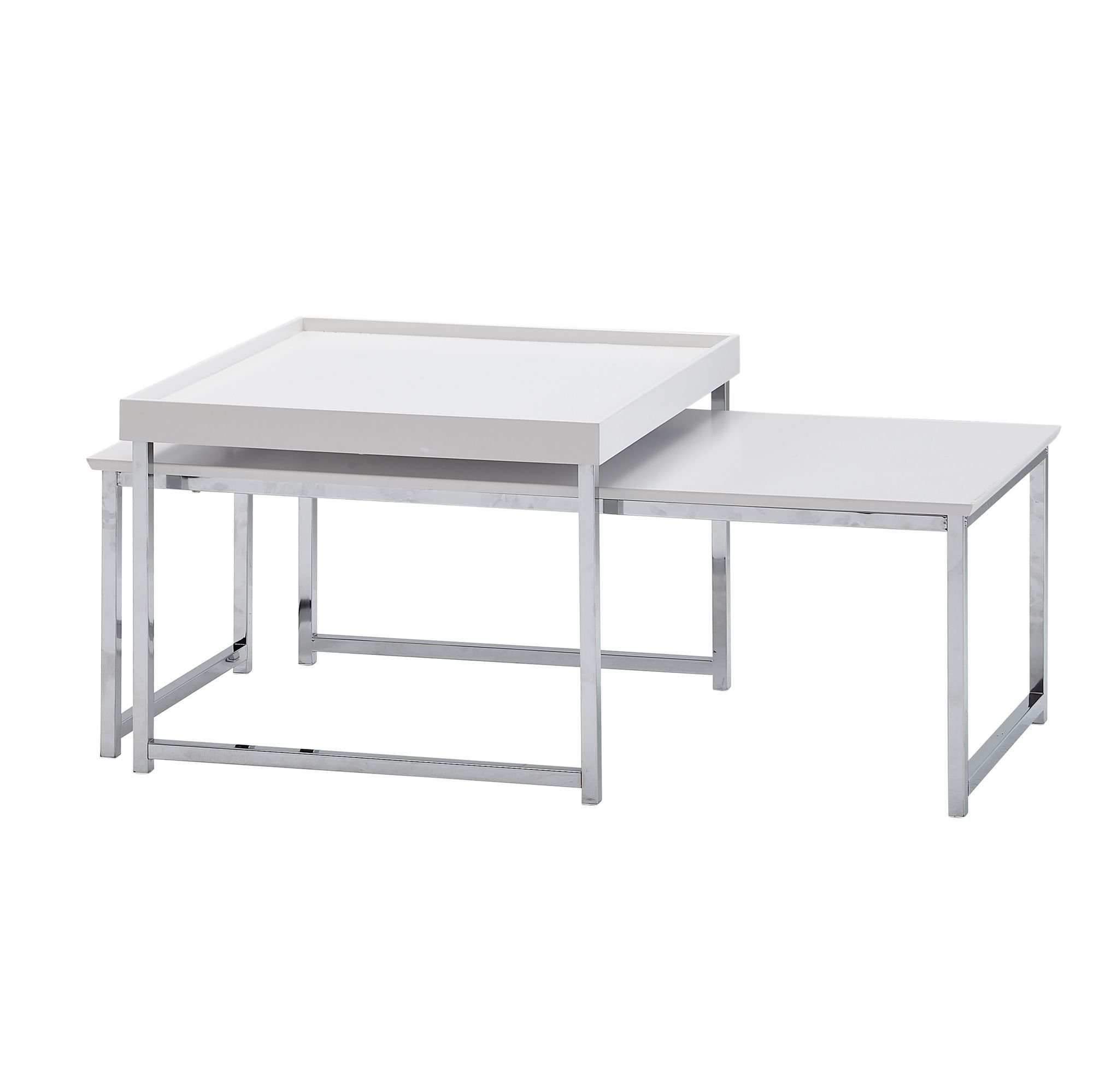 Couchtisch Couchtisch 2er Set Holz / Metall Sofatisch Eckig Weiß Modern, Beistel