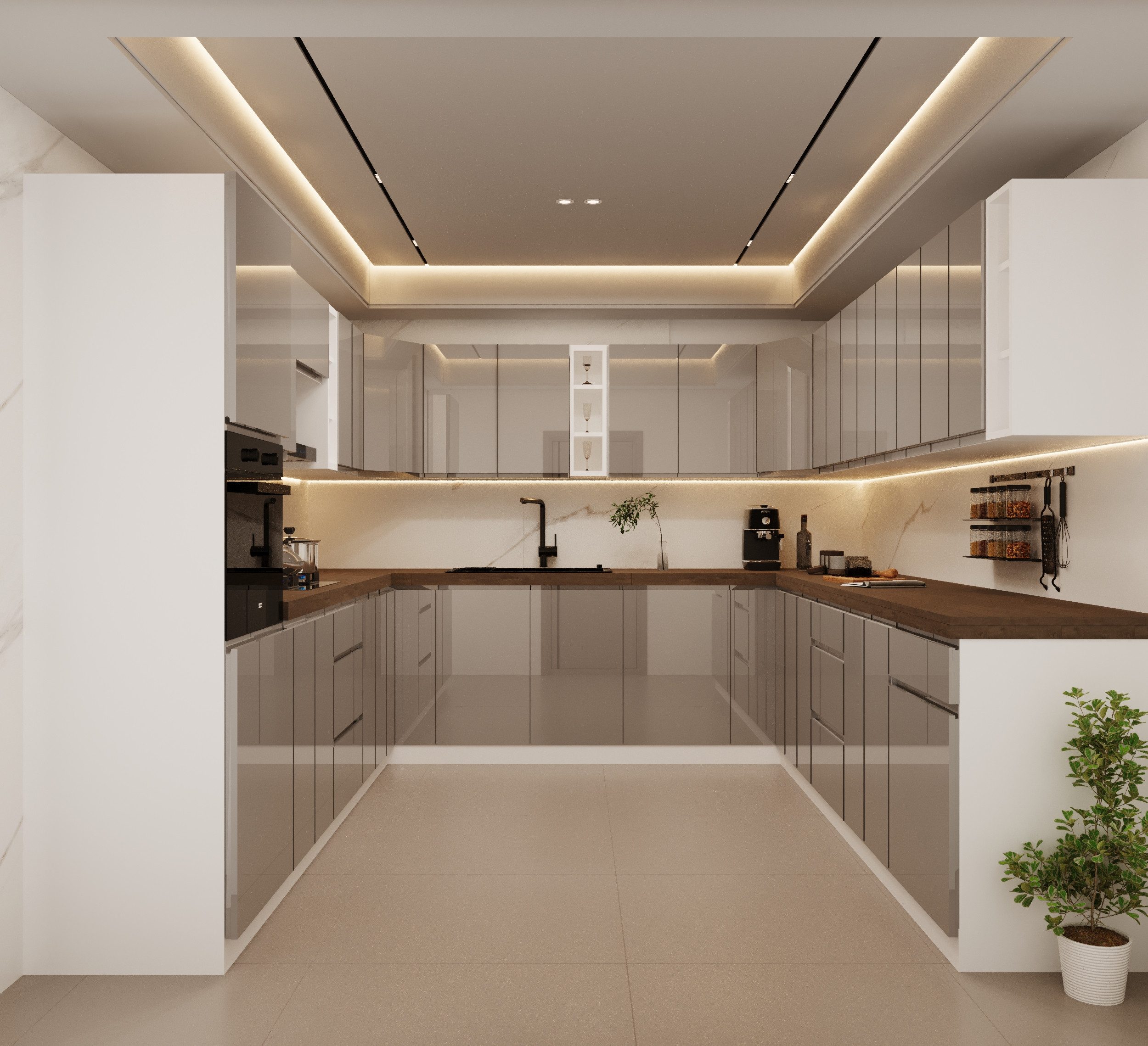 ROYAL24_MARKT Winkelküche - KA19-M320 - Aspen Grau / Weiß Hochglanz, (Komplett Set), Feinste Qualität - Modern - Zeitlos