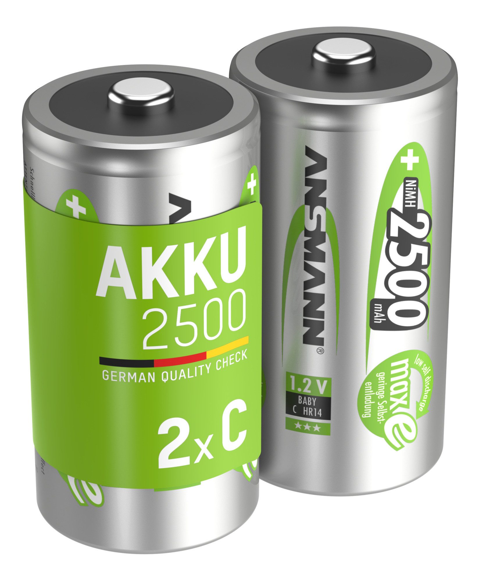 ANSMANN AG Akku C 2500mAh Baby NiMH 1,2V – 1000x wiederaufladbar (2 Stück) Akku 2500 mAh (1.2 V)