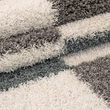 Hochflor-Teppich Kariert Design, Carpettex, Rund, Höhe: 30 mm, Runder Teppich Kariert Design Teppich im Teppich Wohnzimmer