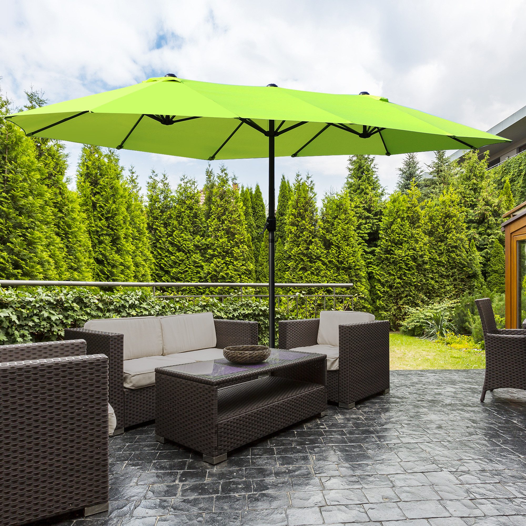 Outsunny Sonnenschirm Doppelsonnenschirm, UV Schutz, Sonnenschirm mit Handkurbel, LxB: 455x265 cm, Sonnenschirm, Gartenschirm, ohne Schirmständer