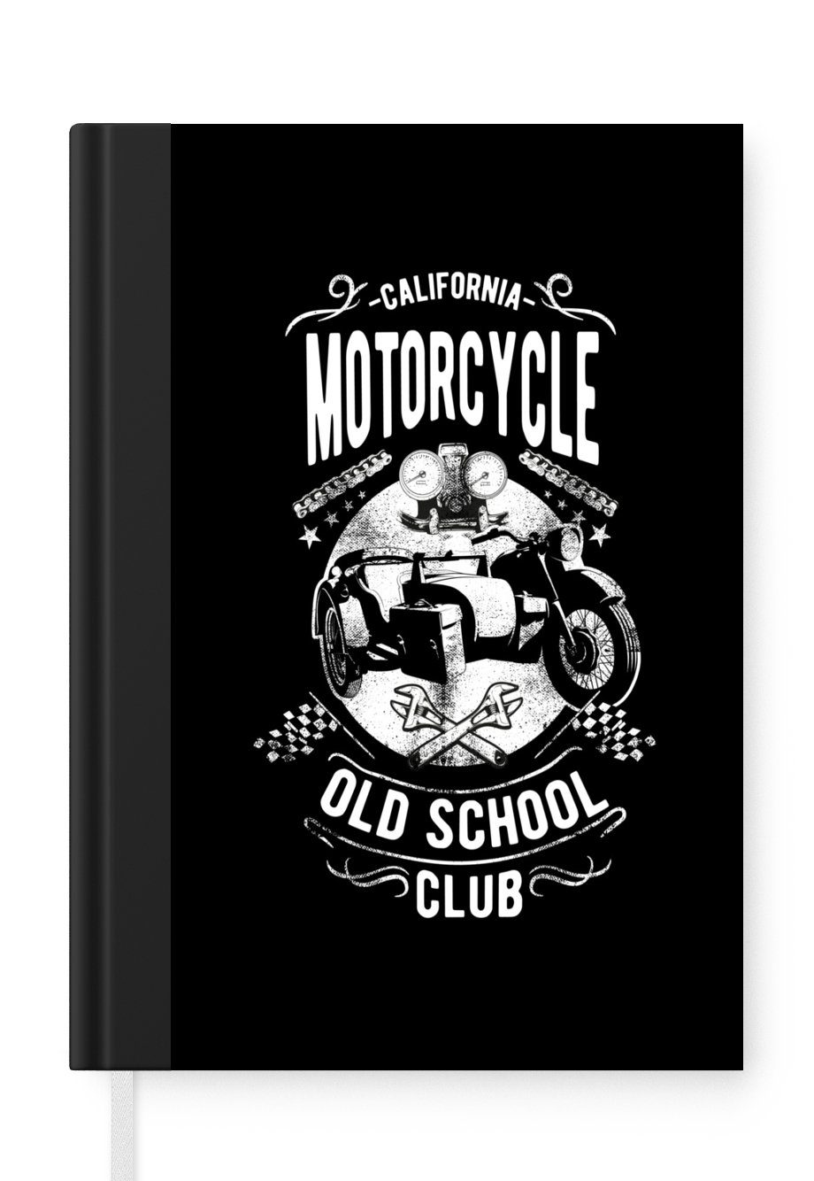 MuchoWow Notizbuch Retro-Illustration des California Motorcycle Club auf einem schwarzen, Journal, Merkzettel, Tagebuch, Notizheft, A5, 98 Seiten, Haushaltsbuch