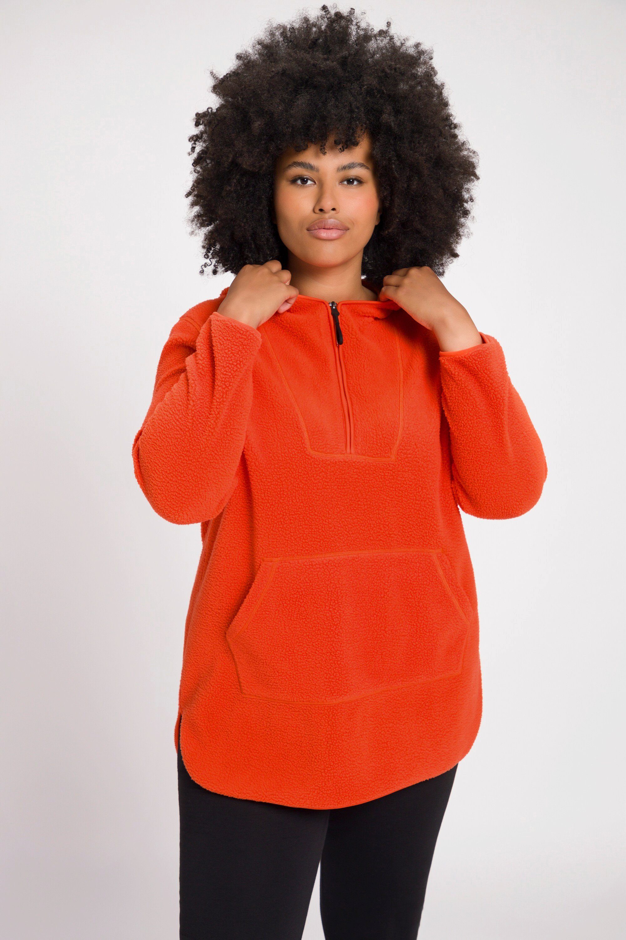 Langarm Kapuze orange Zipper Long-Teddy-Fleecepullover Ulla Sweatshirt Popken