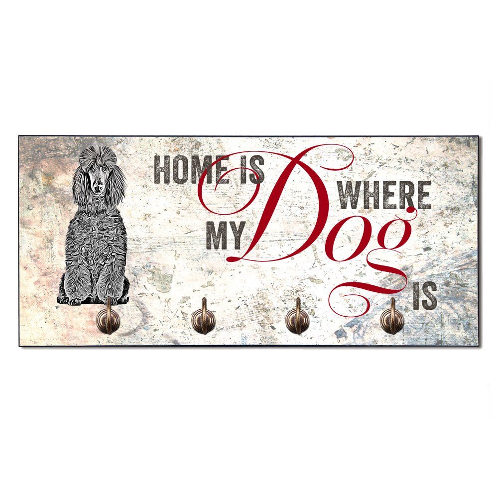 Cadouri Wandgarderobe PUDEL Hundegarderobe - Wandboard für Hundezubehör (Garderobe mit 4 Haken), MDF, mit abgeschrägten Ecken, handgefertigt, für Hundebesitzer