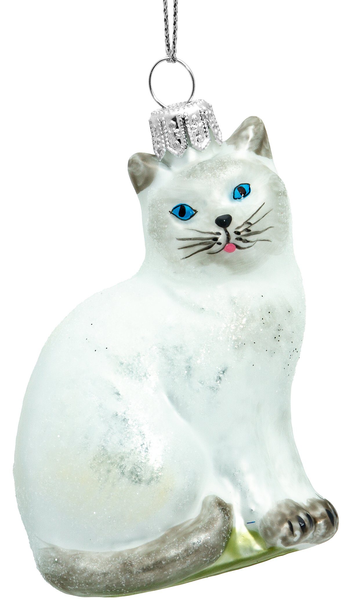 Anhänger Weihnachtsbaum Line weiß Katze Figur Glas - Premium BS705 SIKORA Christbaumschmuck