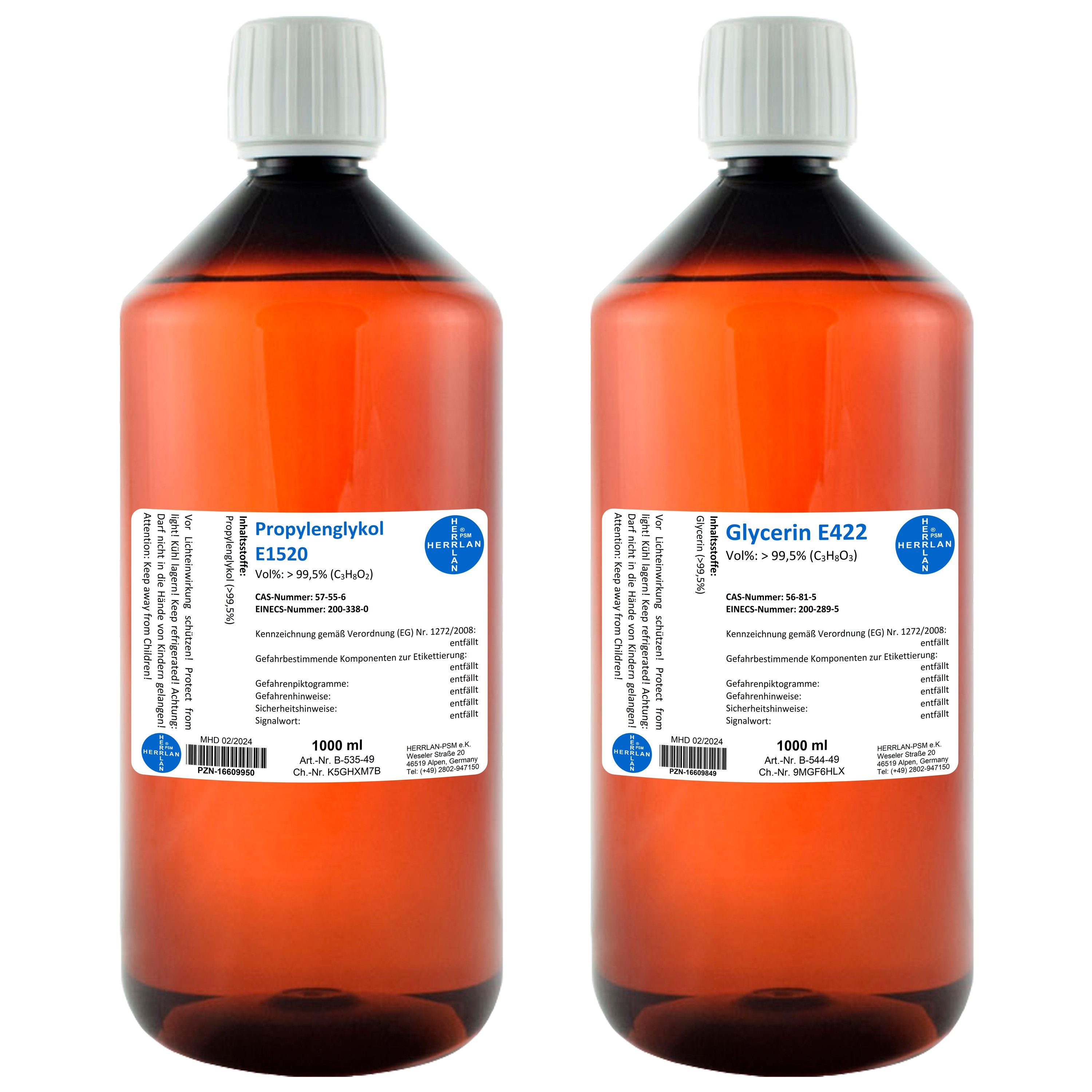 HERRLAN Trinkwasser-Frostschutz 1000 ml Glycerin + 1000 ml Propylenglykol zum Vorteilspreis, 2 l, 99,5%