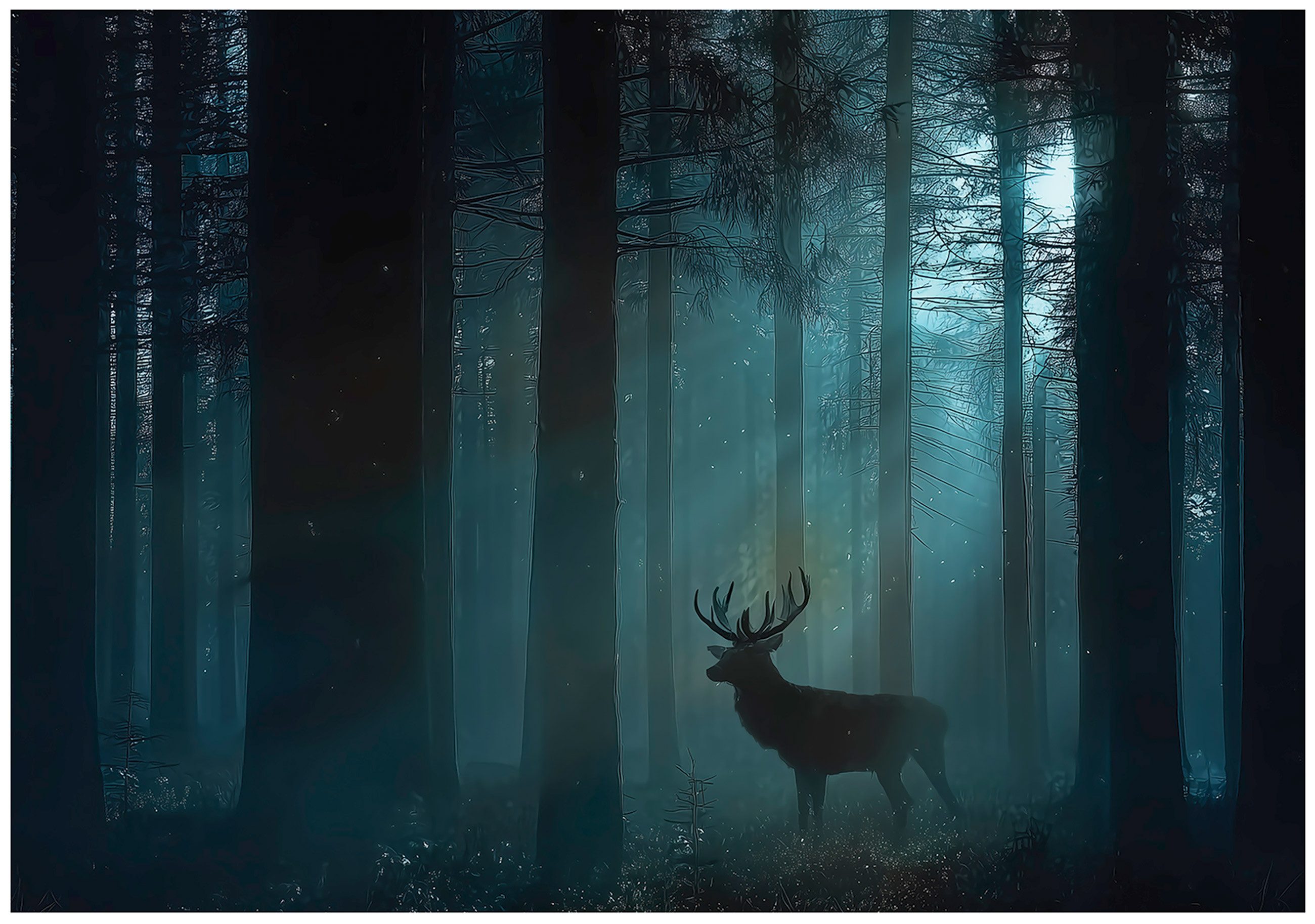 Wallarena Fototapete Wald Hirsch Natur Vlies Tapete Wohnzimmer Schlafzimmer Wandtapete, Glatt Vlies Washable, Wald, Hirsch, Schwarz, Nebel, Nacht, Natur, (Packung, 2 St., Vlies Fototapete), Vliestapete Grün Wohnzimmer Schlafzimmer Küche Tapete + Kleister