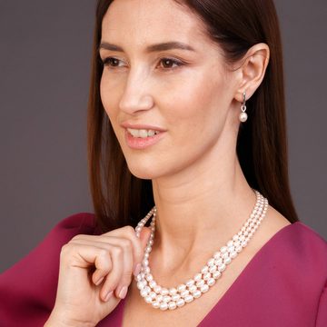 Gaura Pearls Perlenohrringe Elegant hängend weiß reis 8-8.5 mm, echte Süßwasserzuchtperle, 925 Silber rhodiniert
