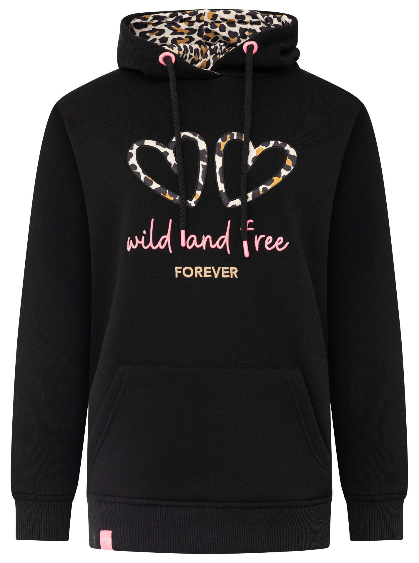 Zwillingsherz Hoodie "FOREVER wild" zwei gestickte Herzmotive, Leo-Design, Kapuze, Kängurutasche