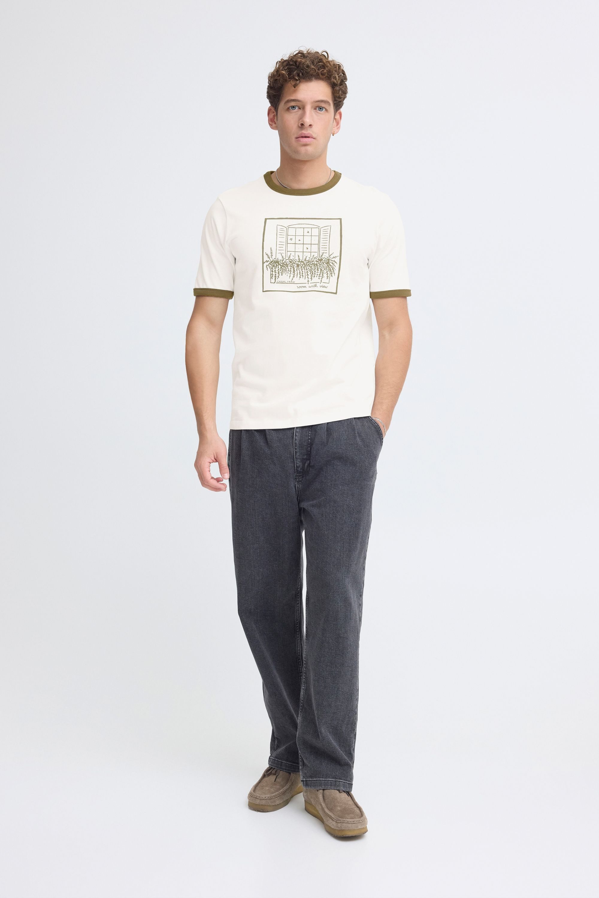Casual Friday Rundhalsshirt CFTorpe Sommerliches T-Shirt mit Print und Kontrastfarben