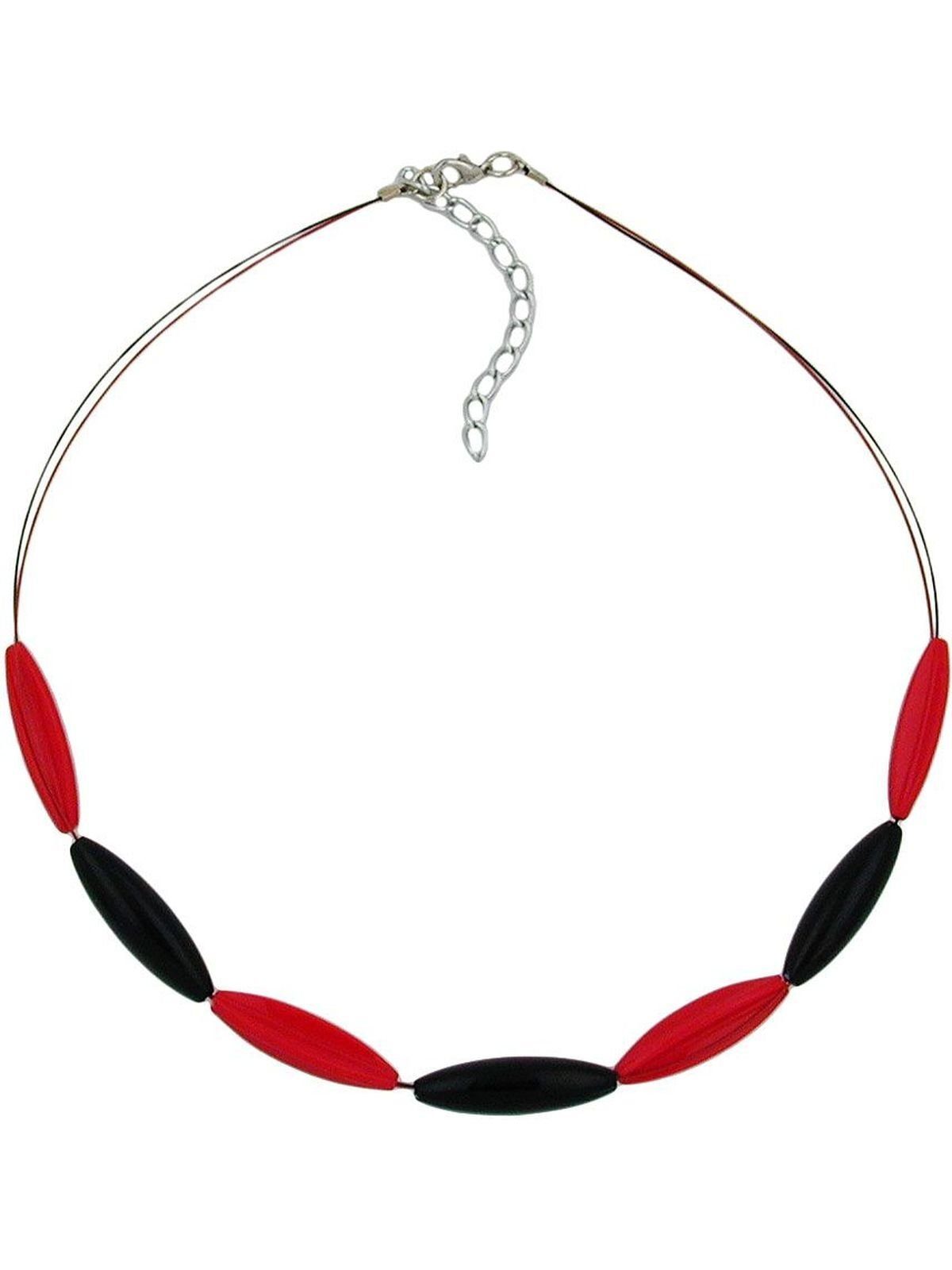 Gallay Perlenkette Drahtkette Rillenoliven schwarz und rot Kunststoffperlen 45cm (1-tlg)