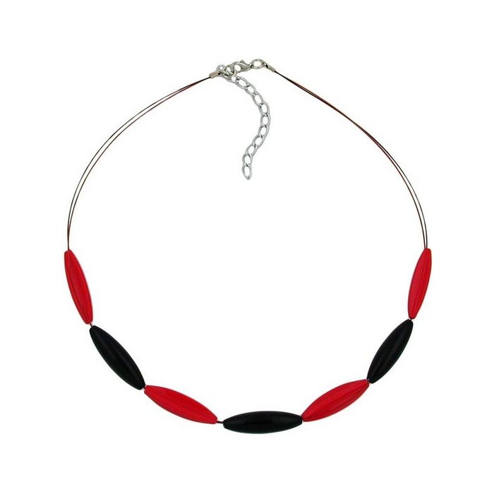Gallay Perlenkette Drahtkette Rillenoliven schwarz und rot Kunststoffperlen 45cm