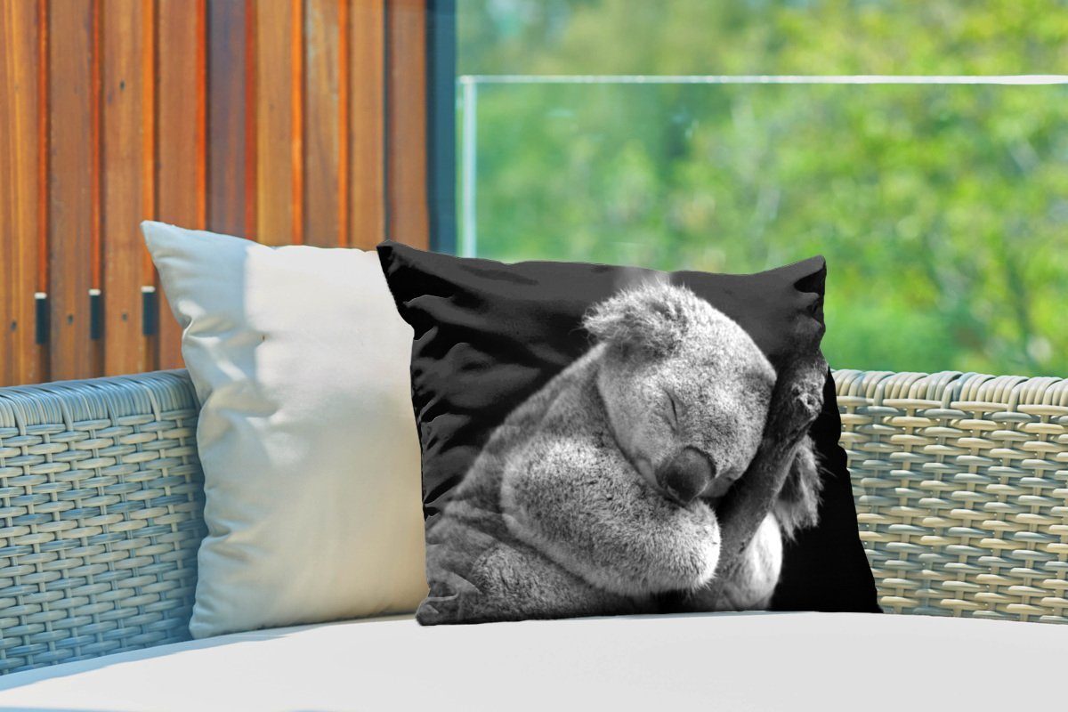 Schlafender Dekokissenbezug, Kissenhülle auf Polyester, Dekokissen Koala Hintergrund, schwarzem Outdoor-Dekorationskissen, MuchoWow