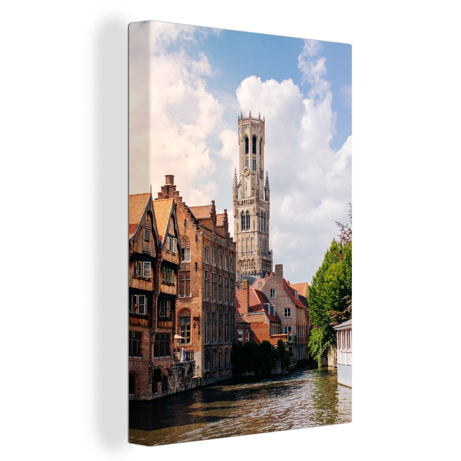 OneMillionCanvasses® Leinwandbild Glockenturm Brügge, (1 St), Leinwandbild fertig bespannt inkl. Zackenaufhänger, Gemälde, 20x30 cm