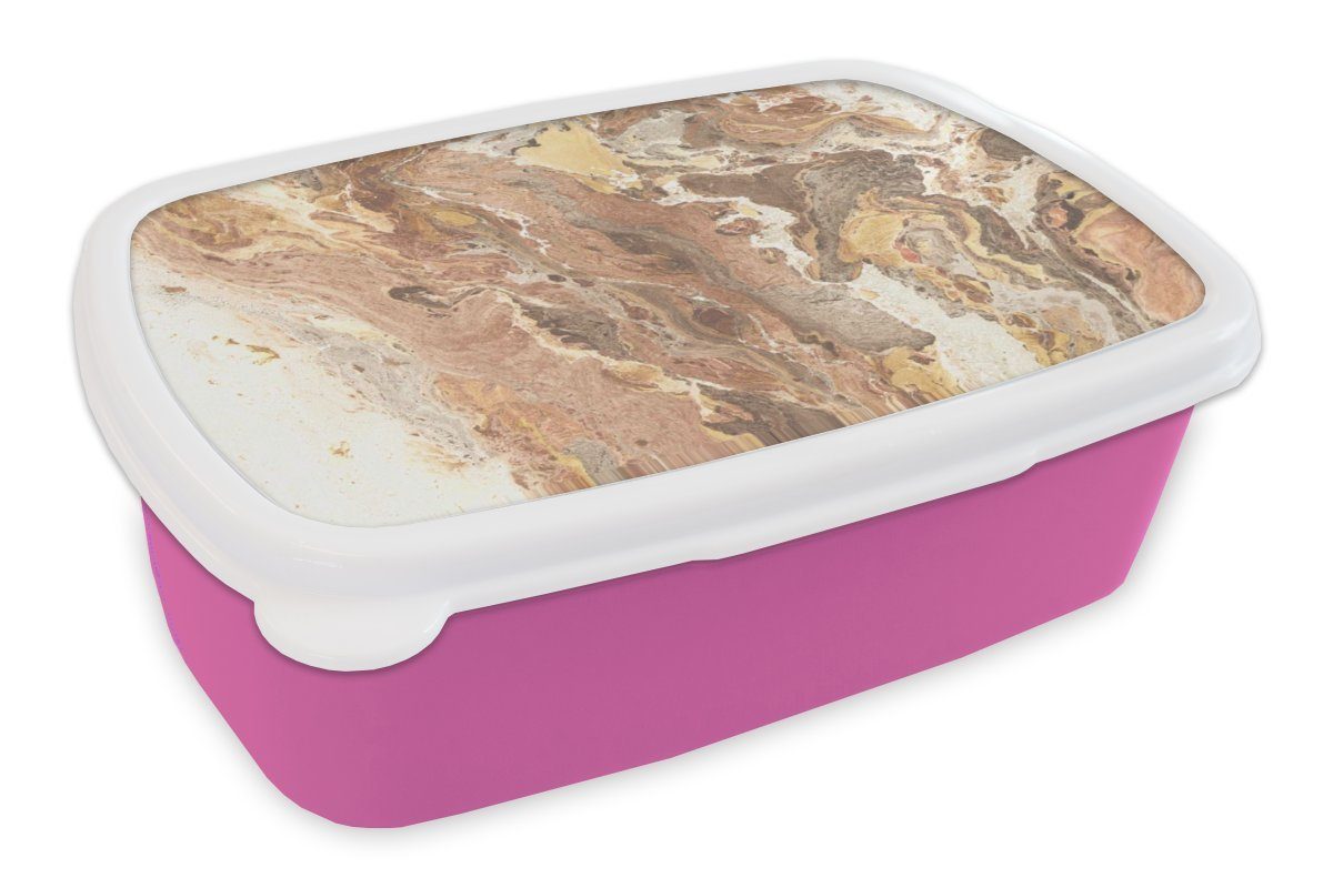 Lunchbox Snackbox, Granit, Mädchen, Erwachsene, (2-tlg), - Kunststoff MuchoWow Brotdose Kunststoff, Brotbox Kinder, Gelb Kristalle rosa - für
