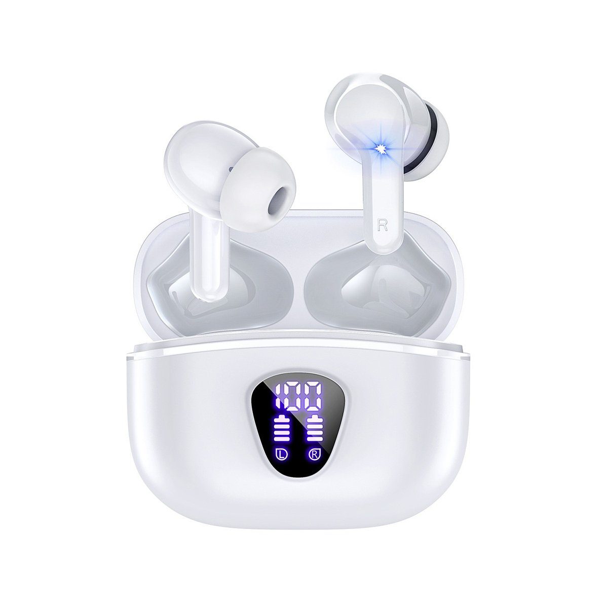 XDeer Bluetooth Kopfhörer 5.3 In Ear Ohrhörer Stereo Kopfhörer wireless In-Ear-Kopfhörer (mit LED Ladestandsanzeige Kopfhörer Kabellos Stereo Kopfhörer) Weiß