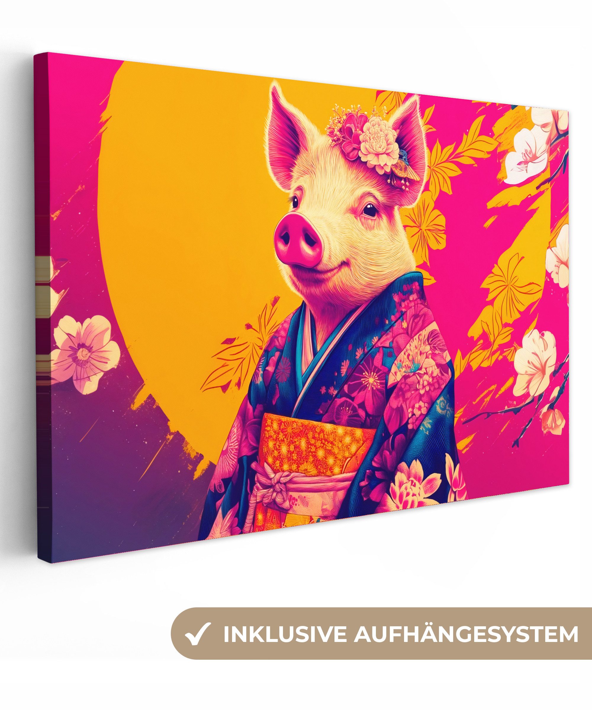 OneMillionCanvasses® Leinwandbild Schwein - Blumenkrone - günstig online kaufen