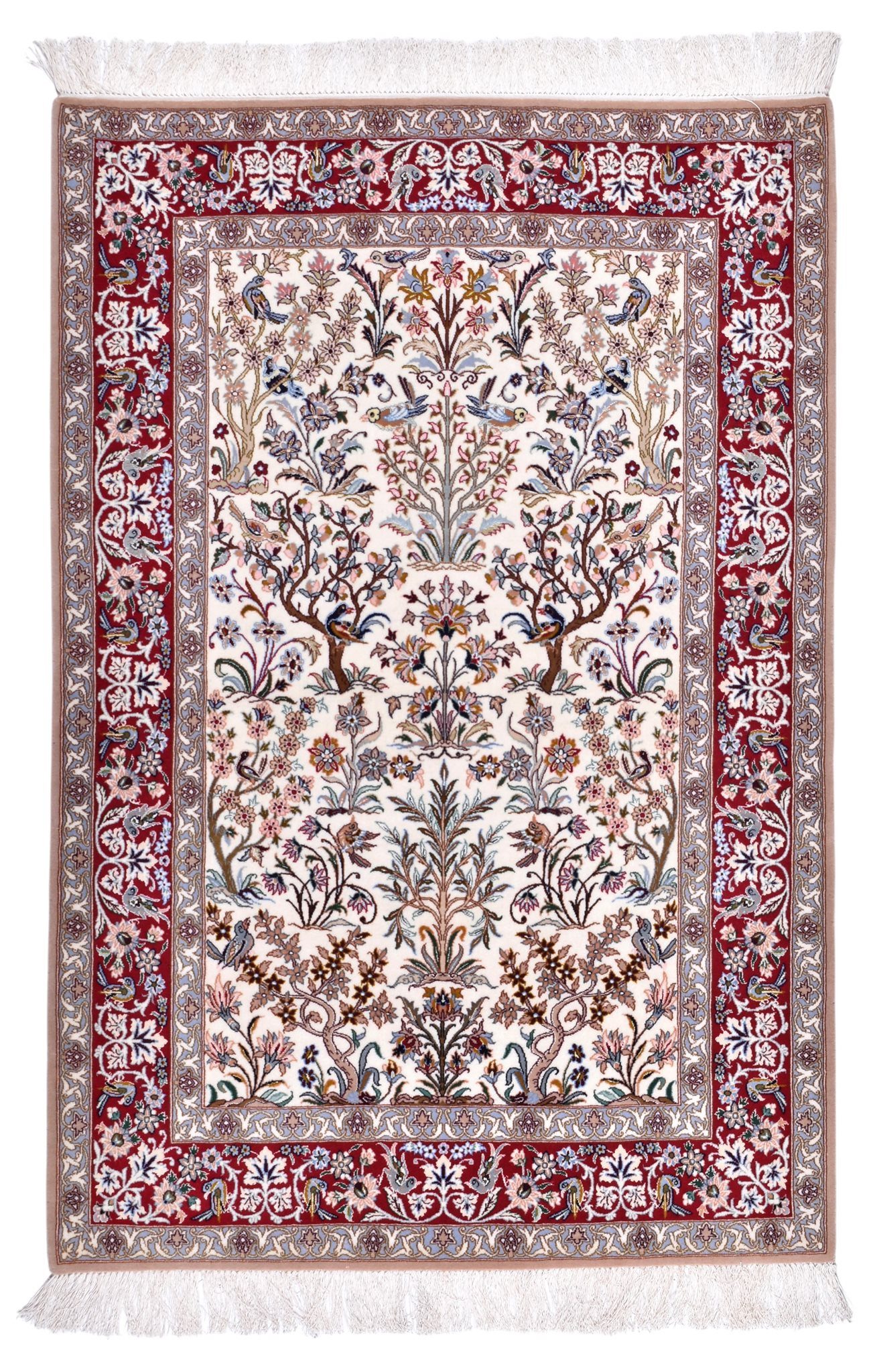 CABBEL Orientteppich Perserteppich Isfahan 164x110 cm handgeknüpft Lebensbaum Creme Rot, rechteckig, Höhe: 8 mm, Handgeknüpft, Wolle auf Seidenkette, ca. 900.000 Knoten/m²