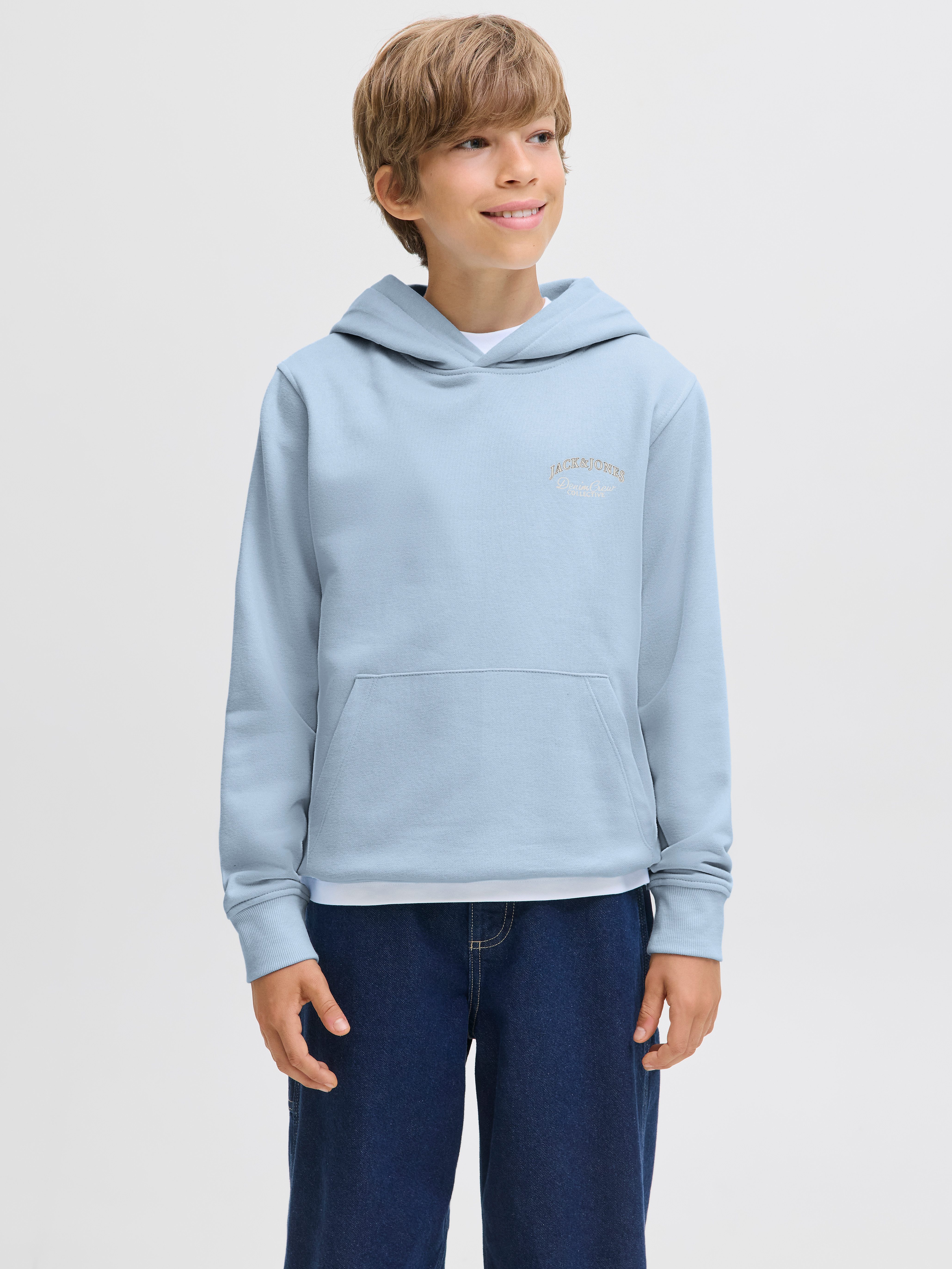 Jack & Jones Junior Kapuzensweatshirt JJEBRANDES BACKP RELAXED SWEAT H SN JNR Baumwollmischung, relaxed fit