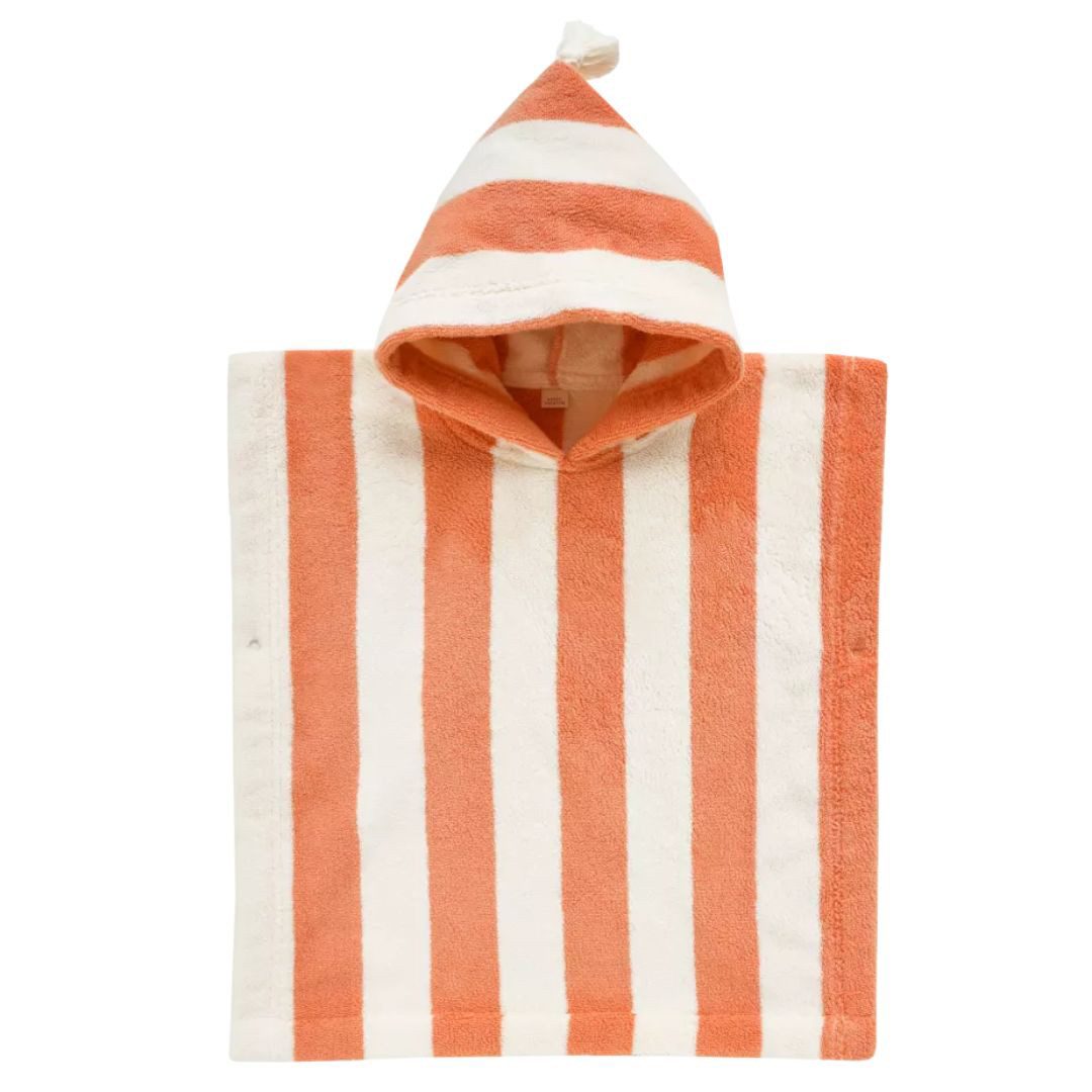 Badeponcho Badeüberwurf mit Kapuze aus Baumwolle gestreift