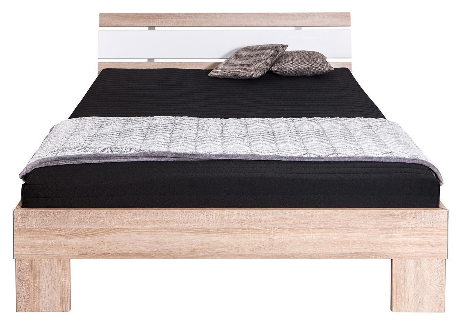 Pol-Power Bettgestell JASPER, Eiche Sonoma Dekor, Weiß glänzend, B 145 x H 85 x T 216 cm
