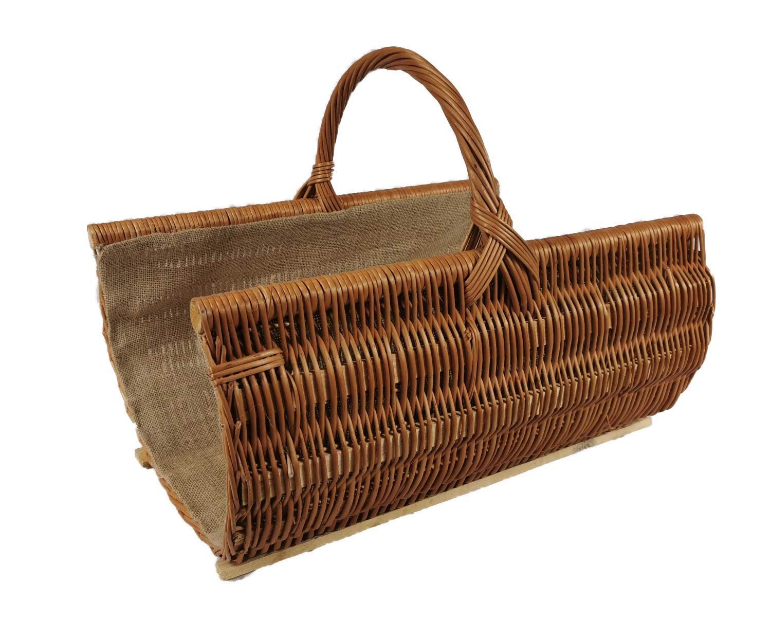 natuleo by pokuc Kaminholzkorb Holzkorb aus Weide mit Jute Braun Natur 60x45x48 cm