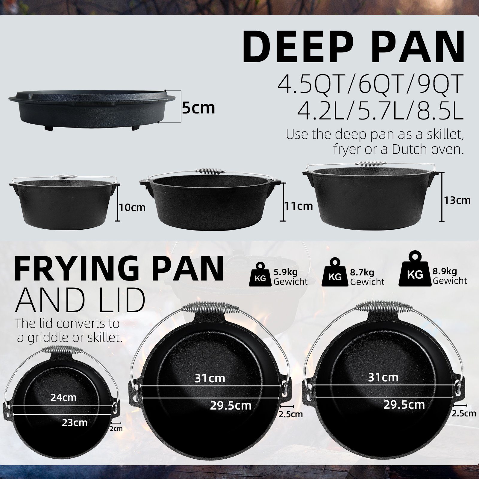 CCLIFE Grilltopf Feuertopf Gußeisen, Dutch Oven Set BBQ Schmortopf, Gusseisen Topf