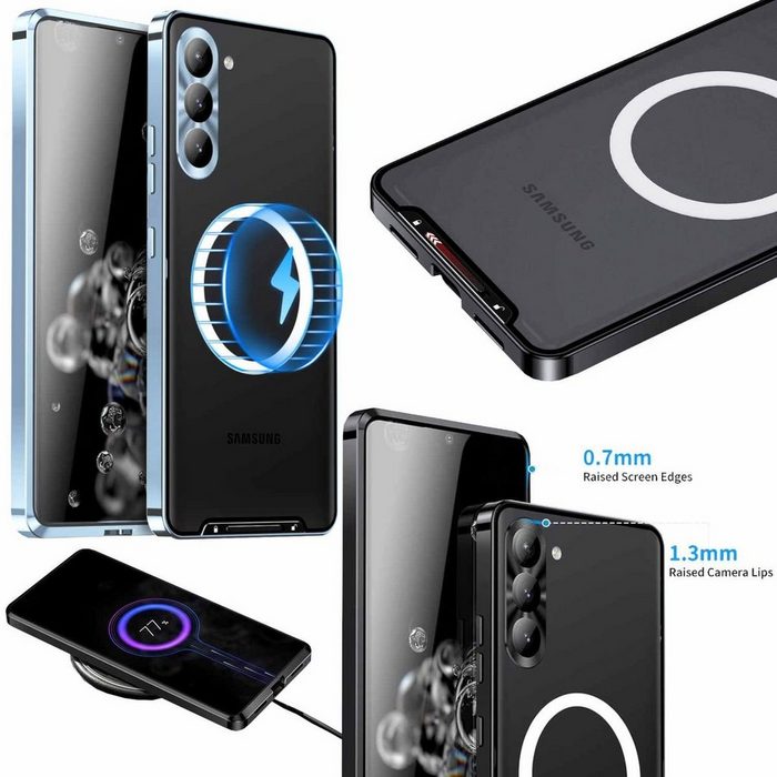Wigento Handyhülle Für Samsung Galaxy S23 Plus Handy Tasche Magnetische Magsafe Metall Design Blau Cover Case Hülle