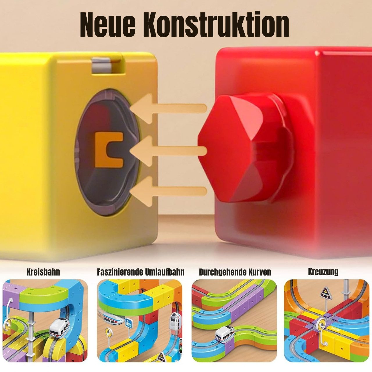 Goldstern-Tech Spielzeugeisenbahn-Set Magnetische Zugbahn Baukasten, (56-tlg., Wählbar als 56, 80 oder 150 Teile Rennbahn Set), Magnetische 3D Zugstrecke – flex – Bild 5 von 5