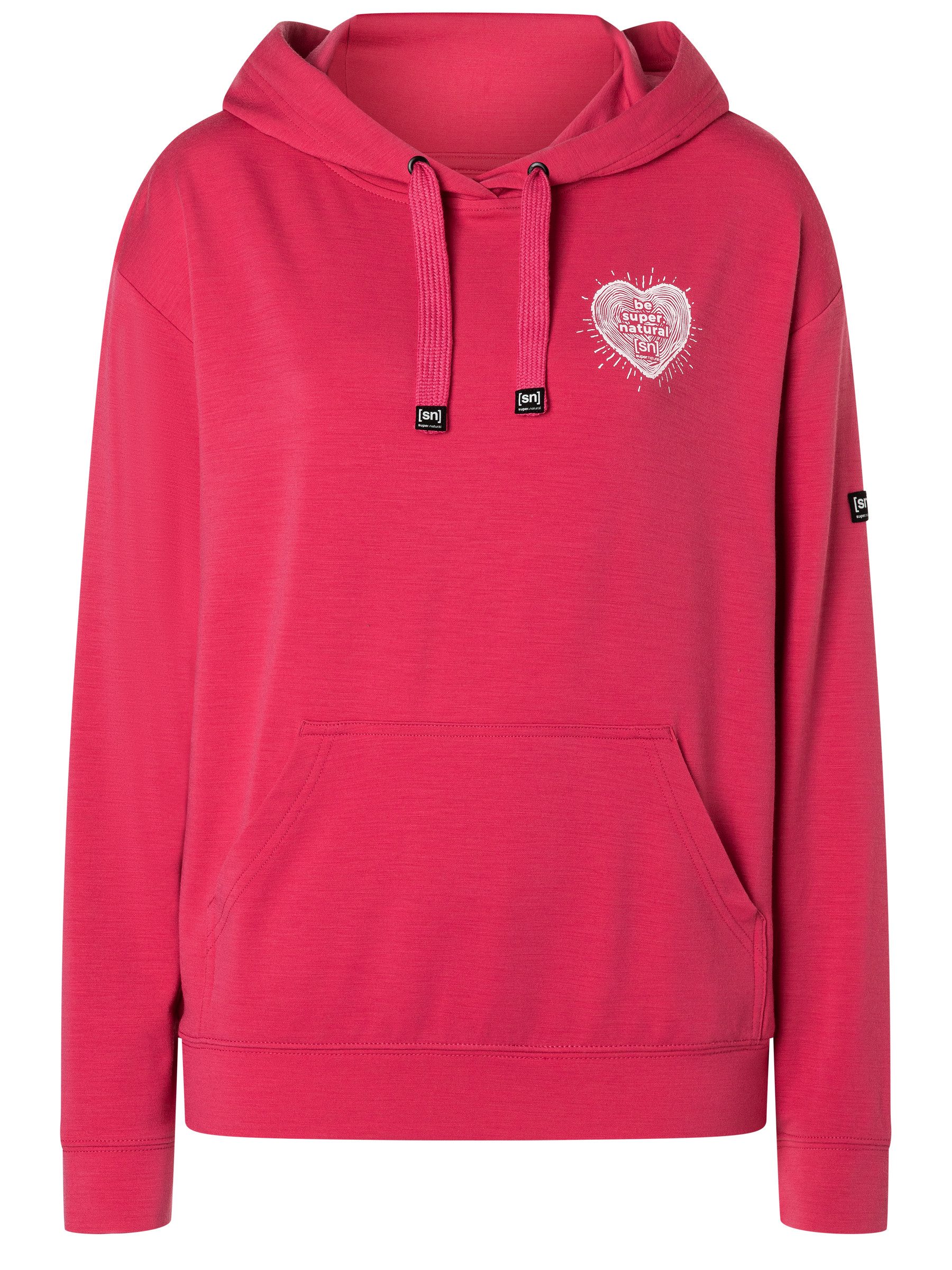 SUPER.NATURAL Hoodie für Damen, Merino LITTLE HEARTWOOD mit Herz Motiv