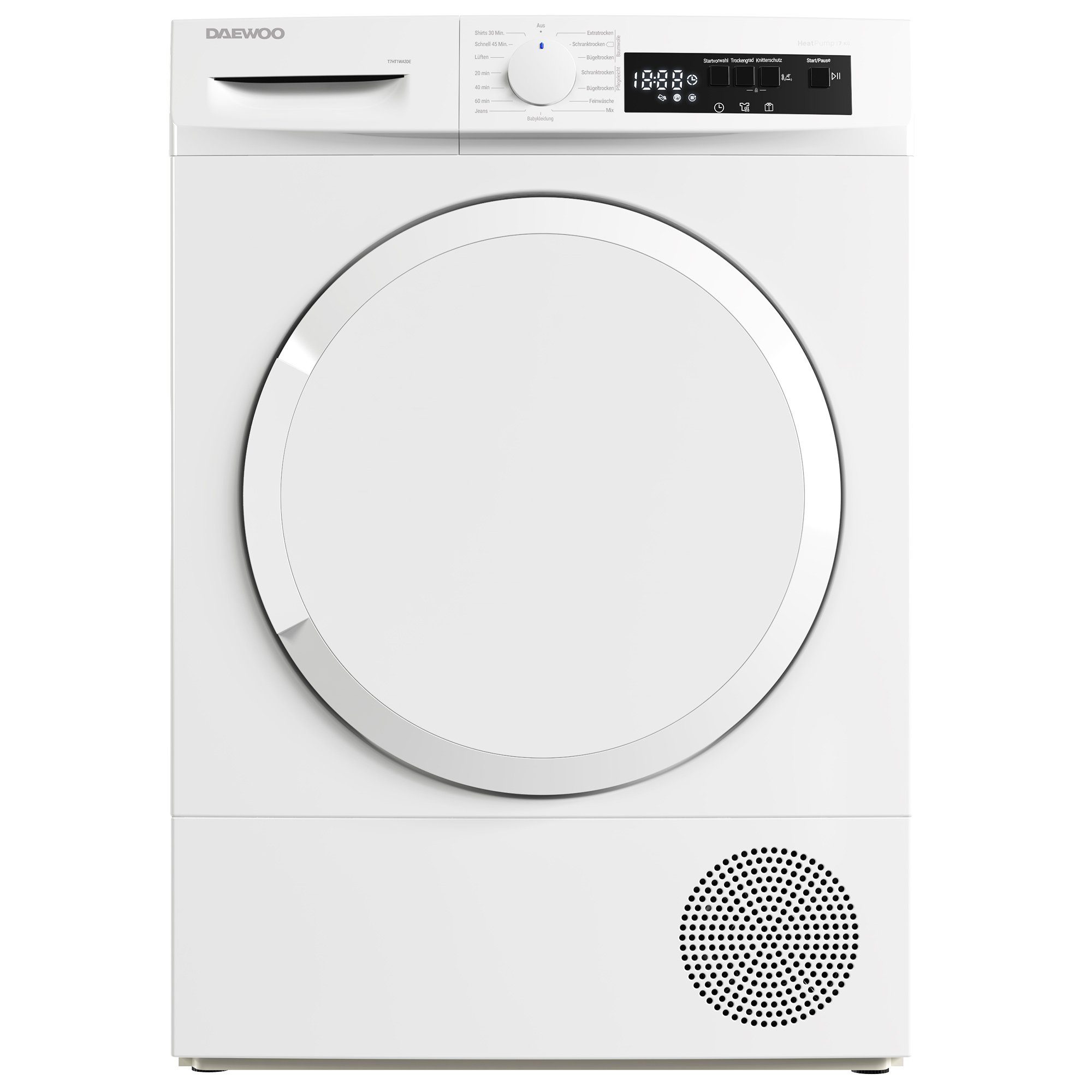 Daewoo Wärmepumpentrockner T7HT1WA3DE, LED-Trommelbeleuchtung, BabyCare, Knitterschutz
