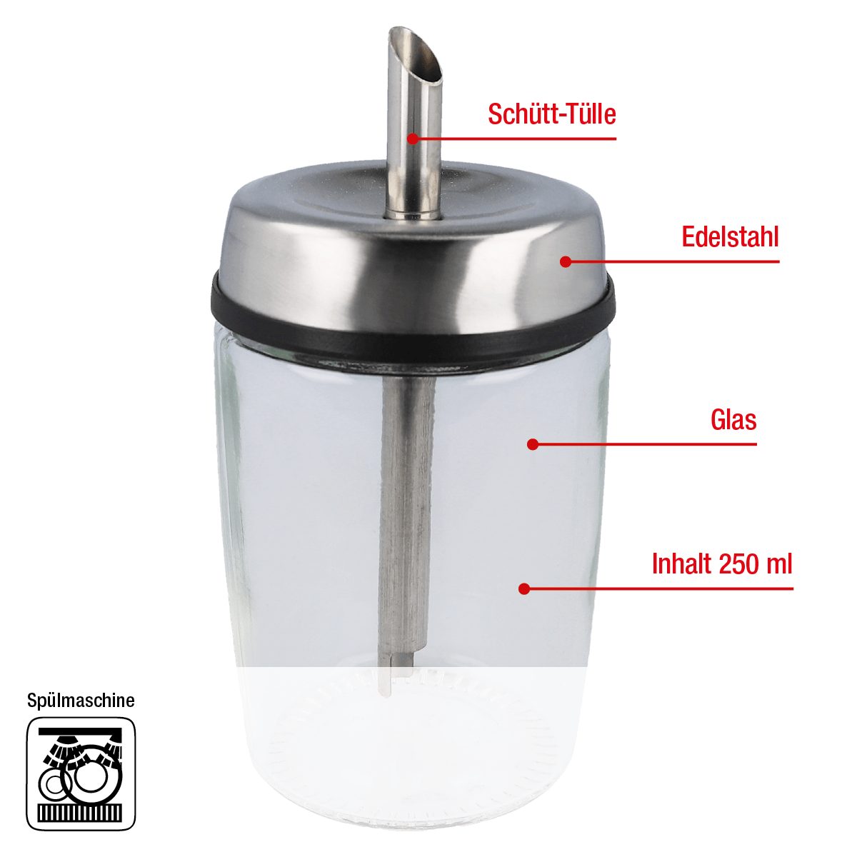 EUROHOME Zuckerstreuer Zuckerspender aus Glas und Edelstahl mit Schütttülle, (1-tlg), Zuckerglas - Küchenhelfer Haushaltshelfer