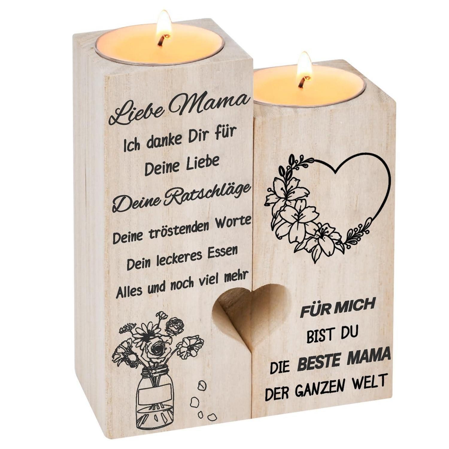 LuxusKollektion Kerzenständer Kerzenhalter aus Holz - Muttertagsgeschenk (2 St)