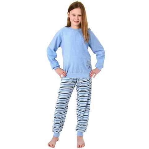 Normann Pyjama Mädchen Frottee Schlafanzug langarm mit Bündchen und Pferd als Motiv