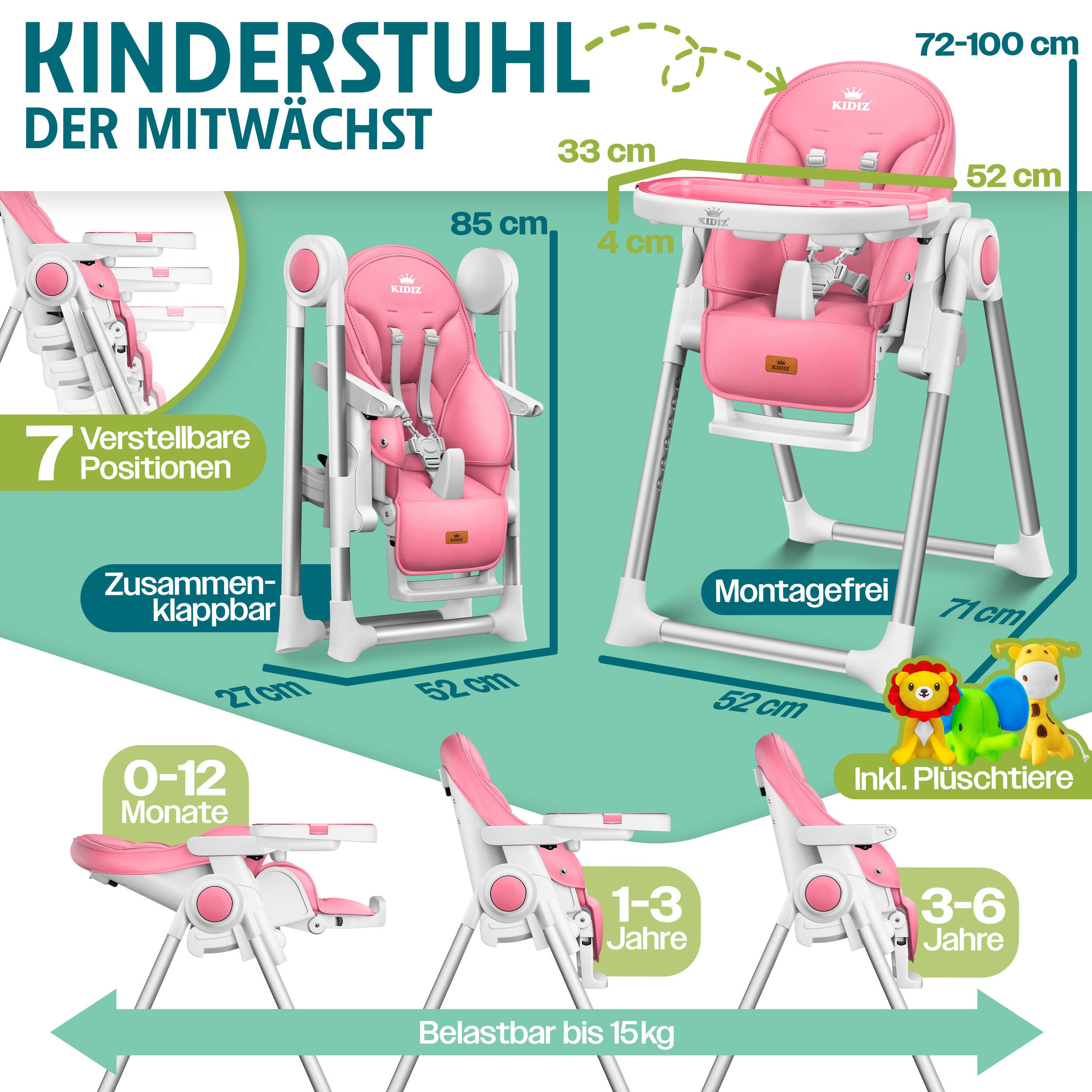 KIDIZ Kinderklappstuhl, 3in1 Kinderstuhl inkl. Spielbügel Babyliege