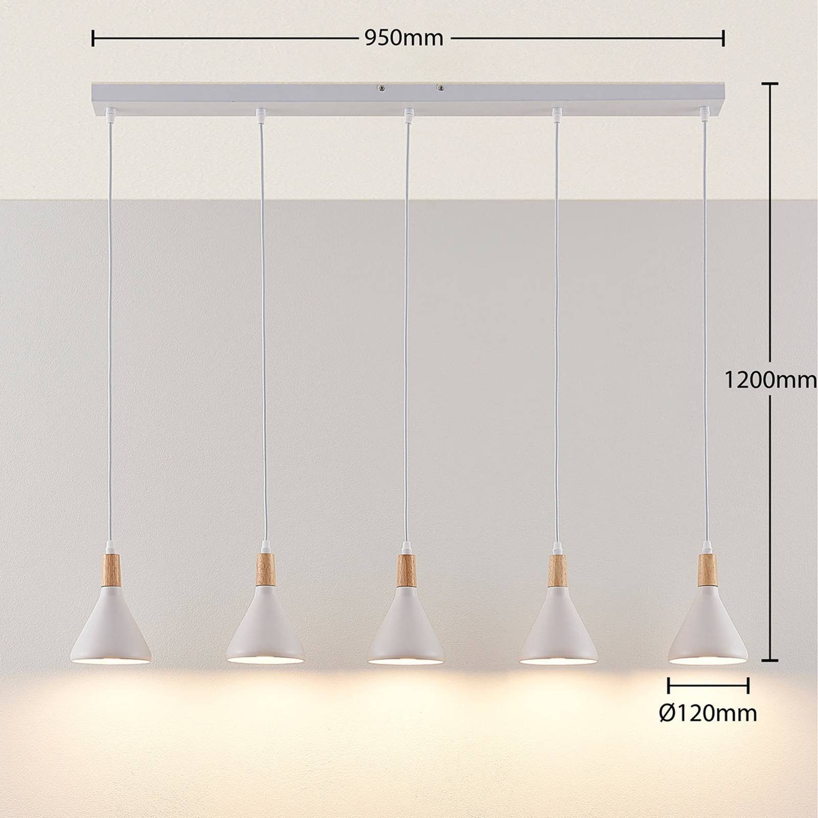 Lindby Hängeleuchte Arina, dimmbar, Leuchtmittel holz weiß, nicht Metall, E14, hell, Deckenlampe Modern, flammig, Holz, 5 inklusive