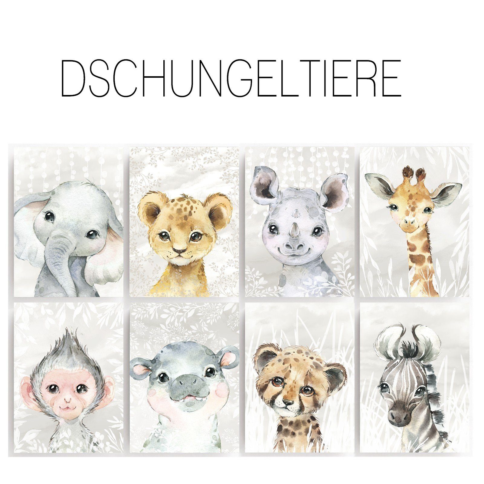 homestyle-accessoires Плакат Kinderzimmer Kinderbilder Зображенняset DSCHUNGELTIERE WILDTIERE 8er, - Ohne Зображенняrahmen - sorgfältige & sichere Verpackung
