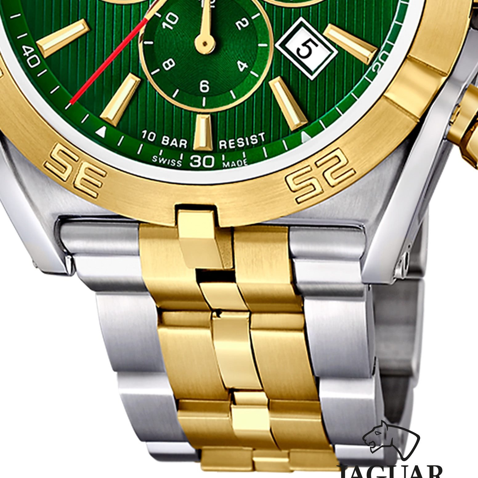 JAGUAR Quarzuhr Jaguar Herrenuhr Edelstahl silber gold, (Chronograph), Herren Armbanduhr rund, Edelstahlarmband silber, gold