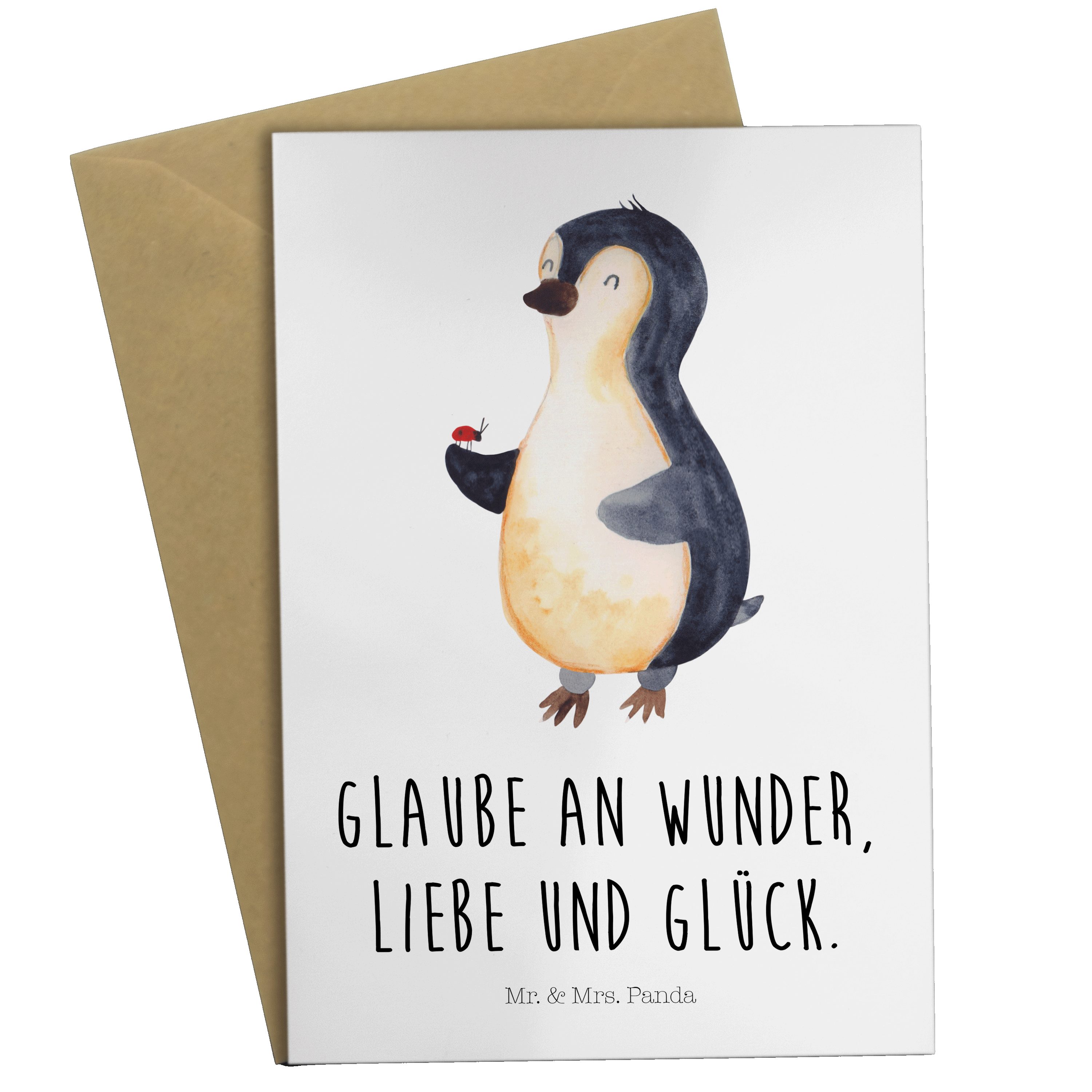 Mr. & Mrs. - Marienkäfer Weiß Einladungskarte, Panda - Pinguin Geschenk, Grußkarte Glückwunschka