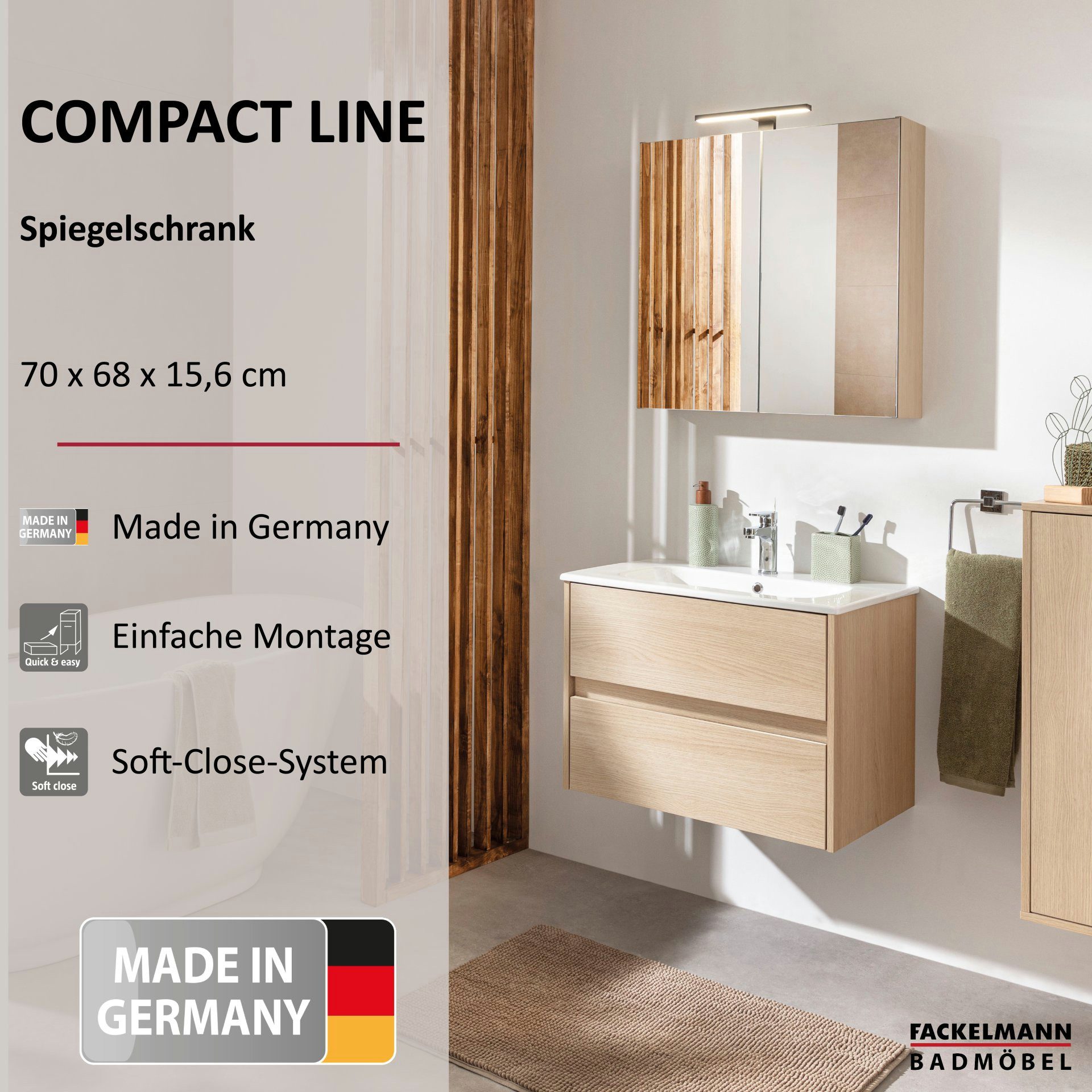 FACKELMANN Spiegelschrank Moderne Spiegelschränke, Badezimmerschrank mit Spiegel, Stauraumwunder