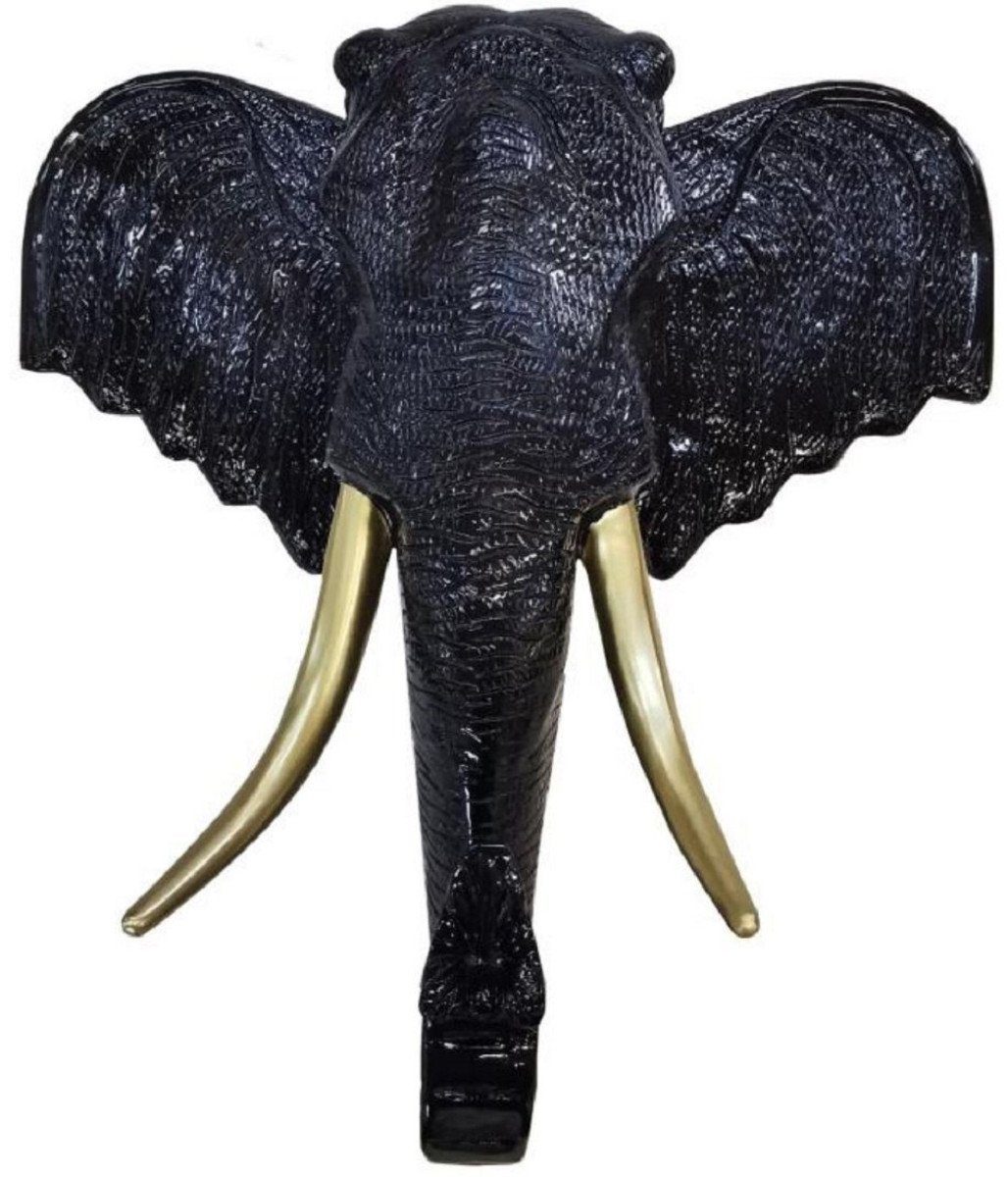 Casa Padrino Skulptur Luxus Wanddeko Skulptur Elefantenkopf Schwarz / Gold 105 x 48 x H. 107 cm - Große Wanddeko Figur - XXL Wanddeko Skulptur - XXL Wanddeko Figur - Wohnzimmer Deko - Luxus XXL Figuren