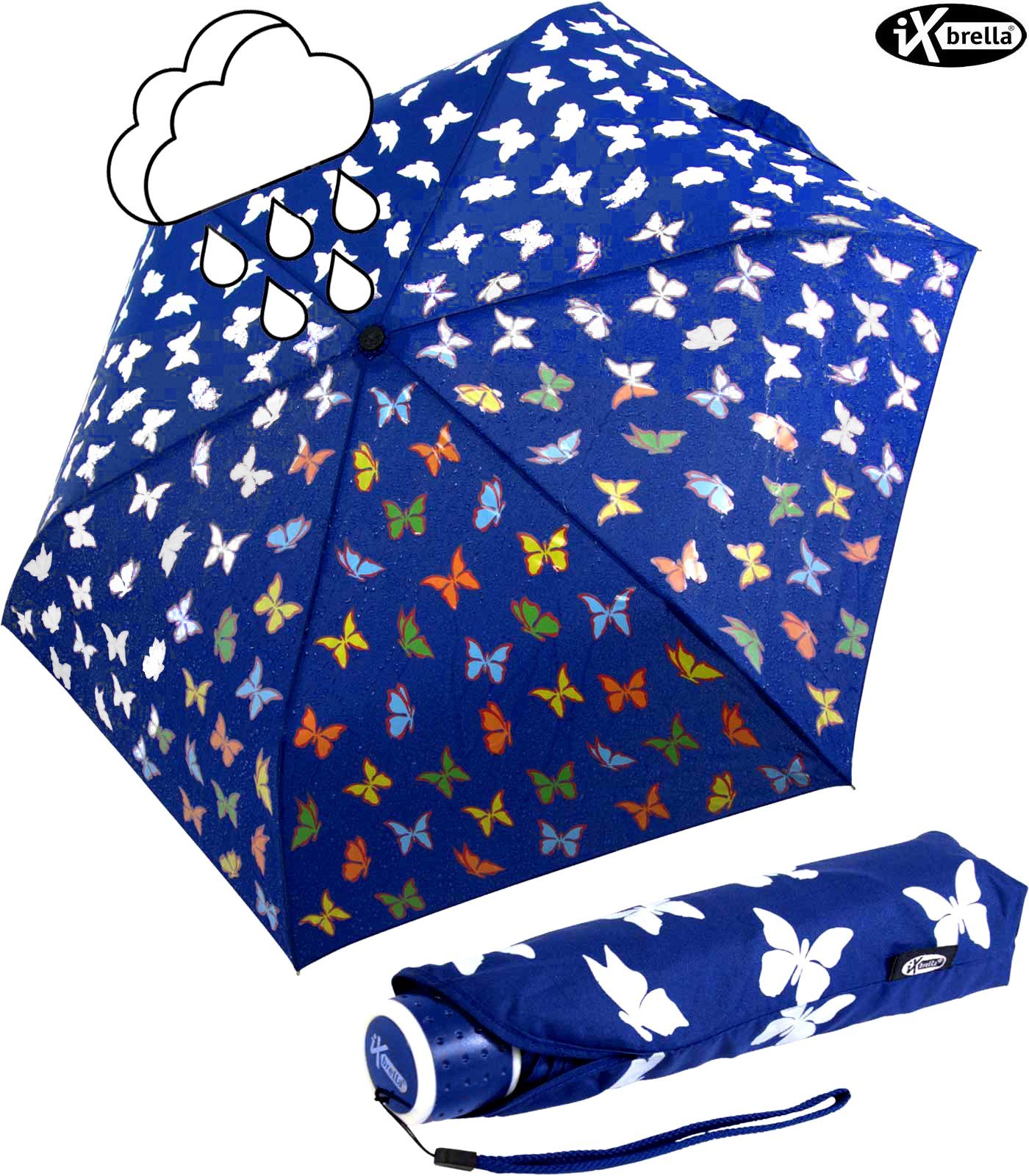 Nässe Wet Taschenregenschirm - Print Motiv, mit Schmetterlinge iX-brella Farbänderung bei Kinderschirm Mini iX-brella