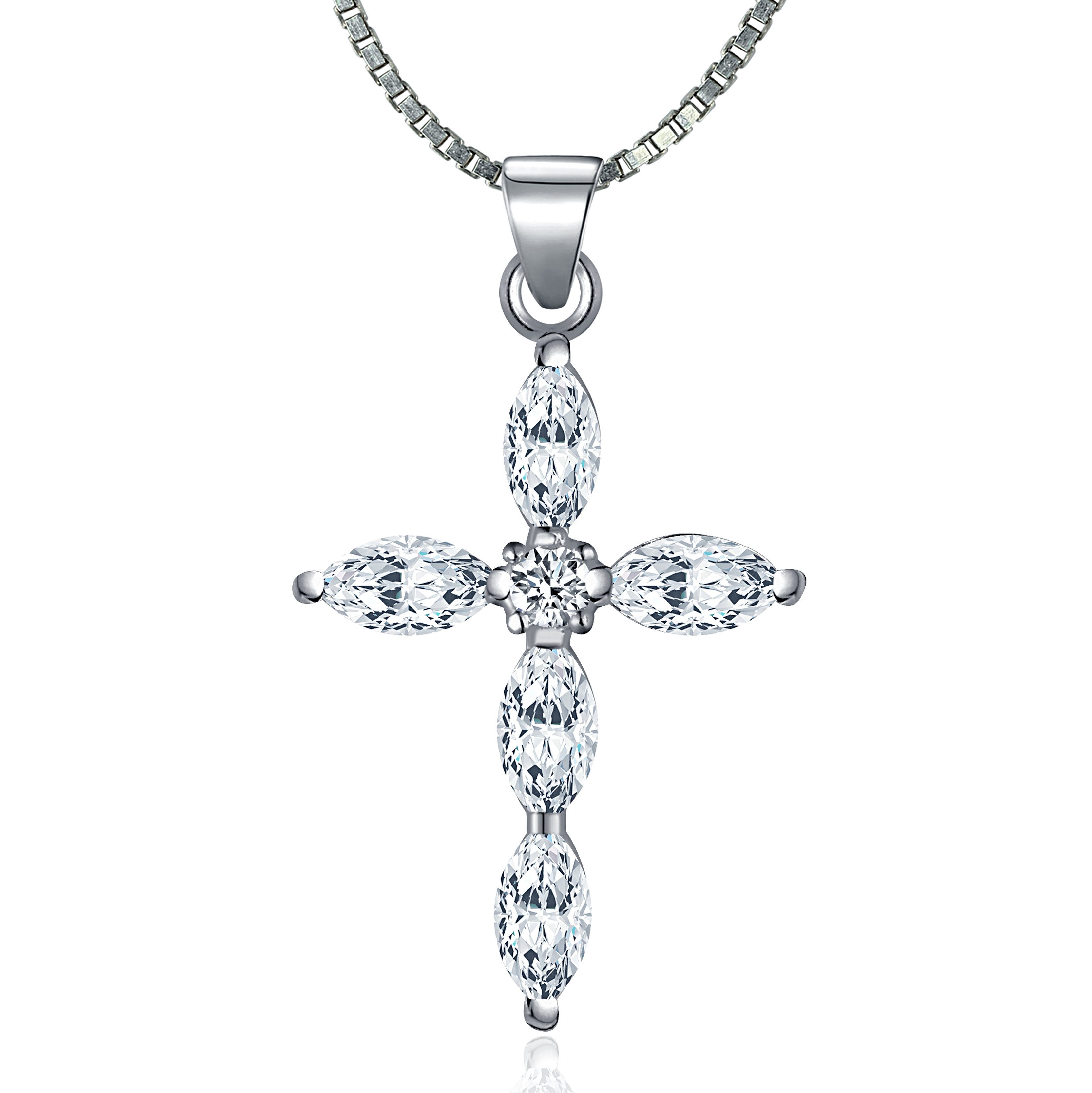 NAHLE Kreuzkette Damen Kette Kreuz Silberkette Kette Zirkonia 925 Silber Halskette (inklusive Schmuckbox), 925 Silber Anhänger - rhodiniert