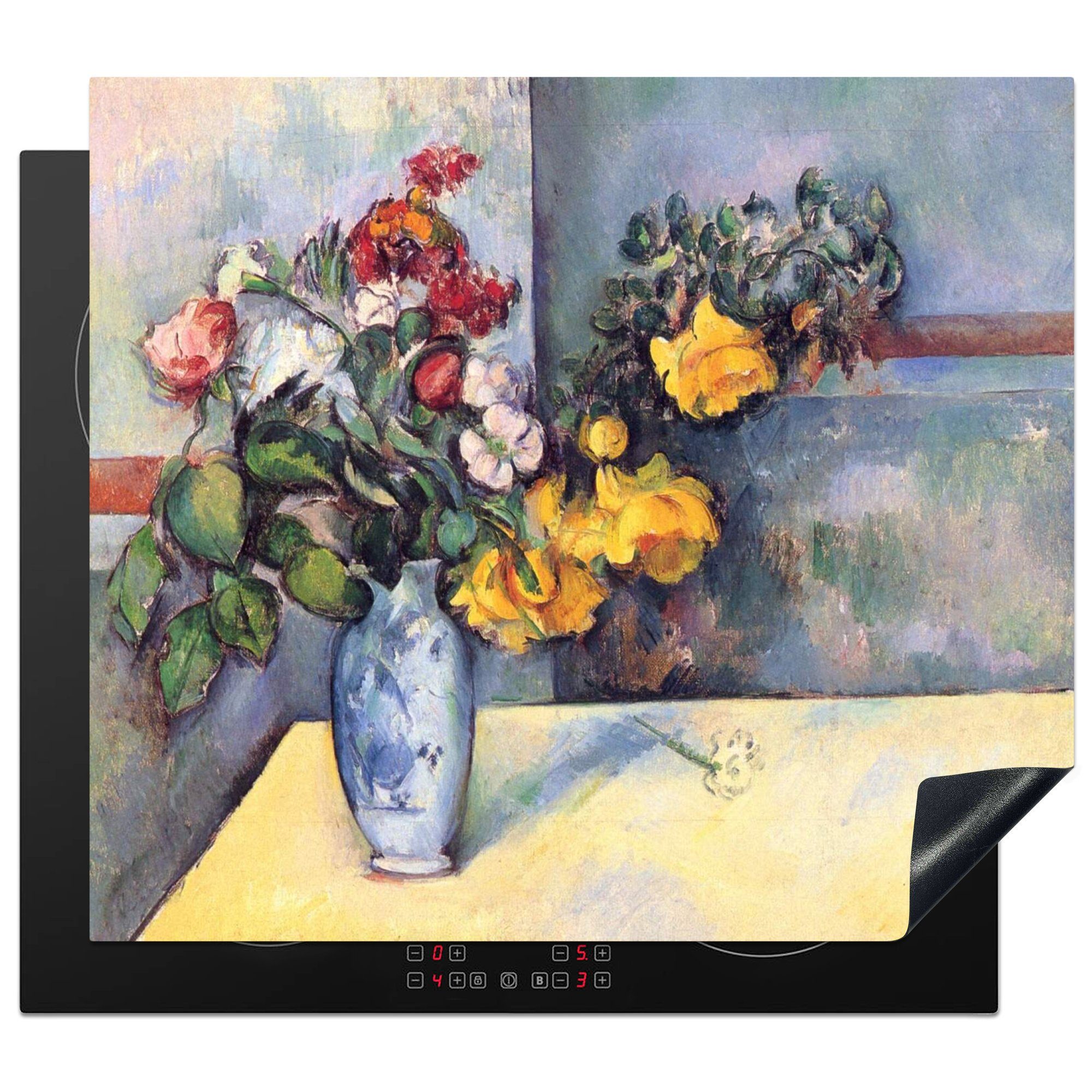 MuchoWow Herdblende-/Abdeckplatte Stilleben mit Blumen in einer Vase - Gemälde von Paul Cézanne, Vinyl, (1 tlg), 60x52 cm, Mobile Arbeitsfläche nutzbar, Ceranfeldabdeckung