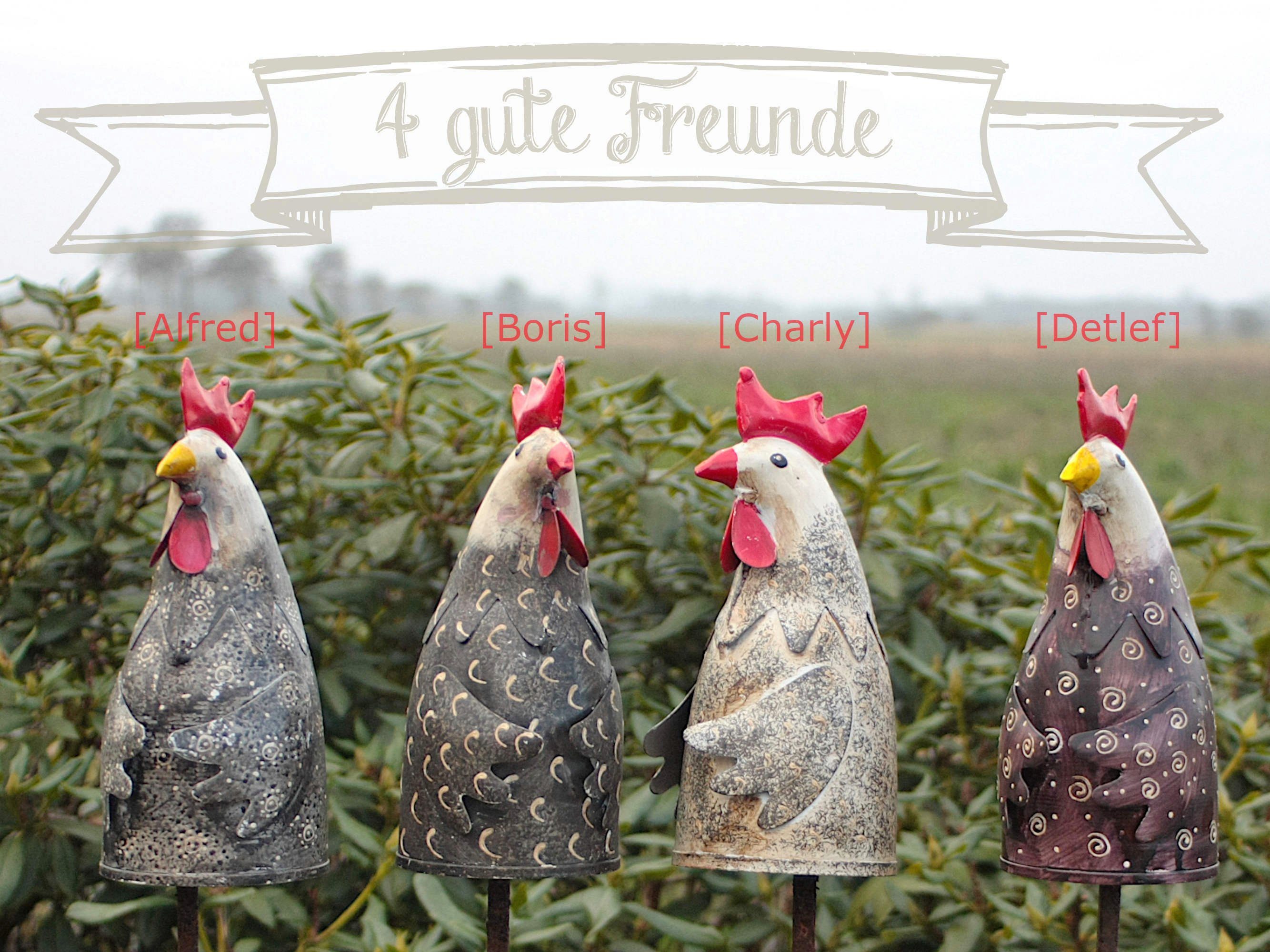 Paulslandhaus Gartenfigur Zaunhocker Hahn aus Metall Pfostenhocker Gartenfigur Huhn