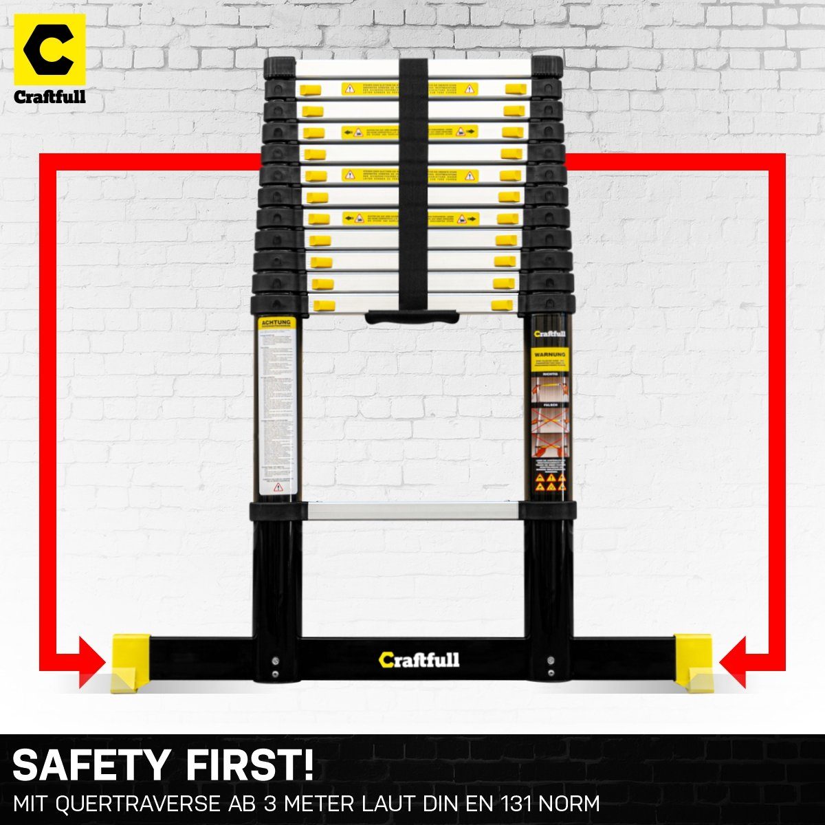 Craftfull Teleskopleiter Alu Leiter - ausziehbar - 3 - 150 Klappleiter 4.4 Stehleiter kg Leiter 1-St., - Füße, Eloxiert), Garantie (inkl. - Stufen Haushaltsleiter Anlegeleiter - Sicherheits-Rasterverschlüsse, - - 2 Sicherheitsleiter - Alu - Schiebeleiter CF-101B bis - - - Mehrzweckleiter, Leiter Wandleiter - Multifunktionsleiter Soft-Close-Funktion Arbeitsleiter Tragetasche Anti-Rutsch 150 Schwarz kg Arbeitsbühne Trittleiter Aluminium, m Multigerüst - - - Alu - J. Traglast Aluminiumleiter