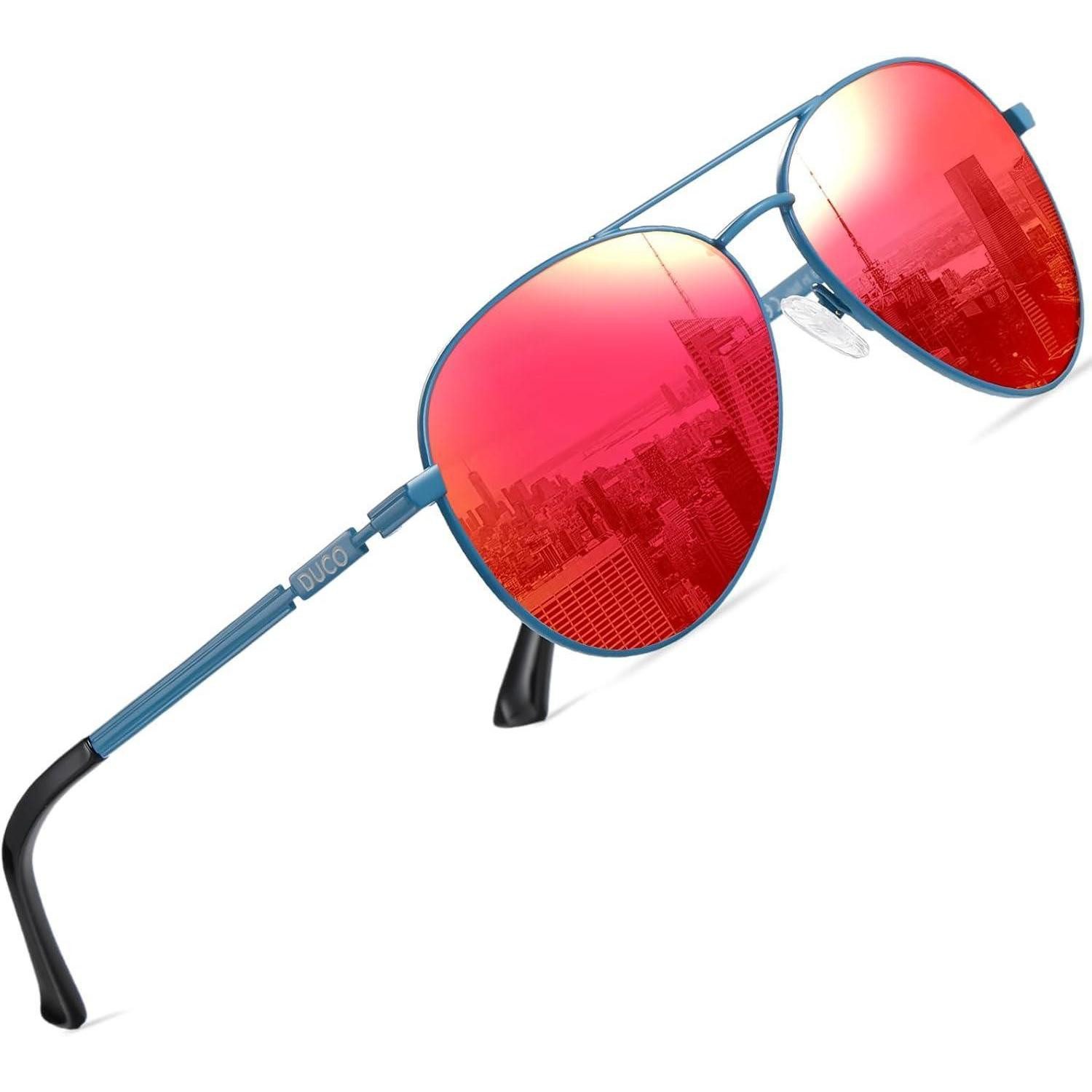 LuxusKollektion Pilotenbrille Sonnenbrille Pilotenbrille Polarisiert UV400 Gestell Blau Gläser Rot