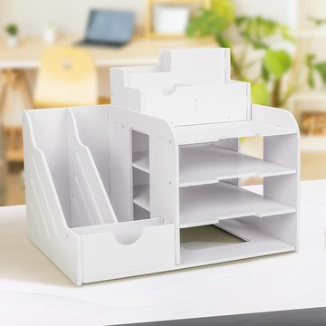 NUODWELL Regal-Schreibtisch 4-stufige weiße Schreibtisch-Aufbewahrungsbox mit Aktenregal