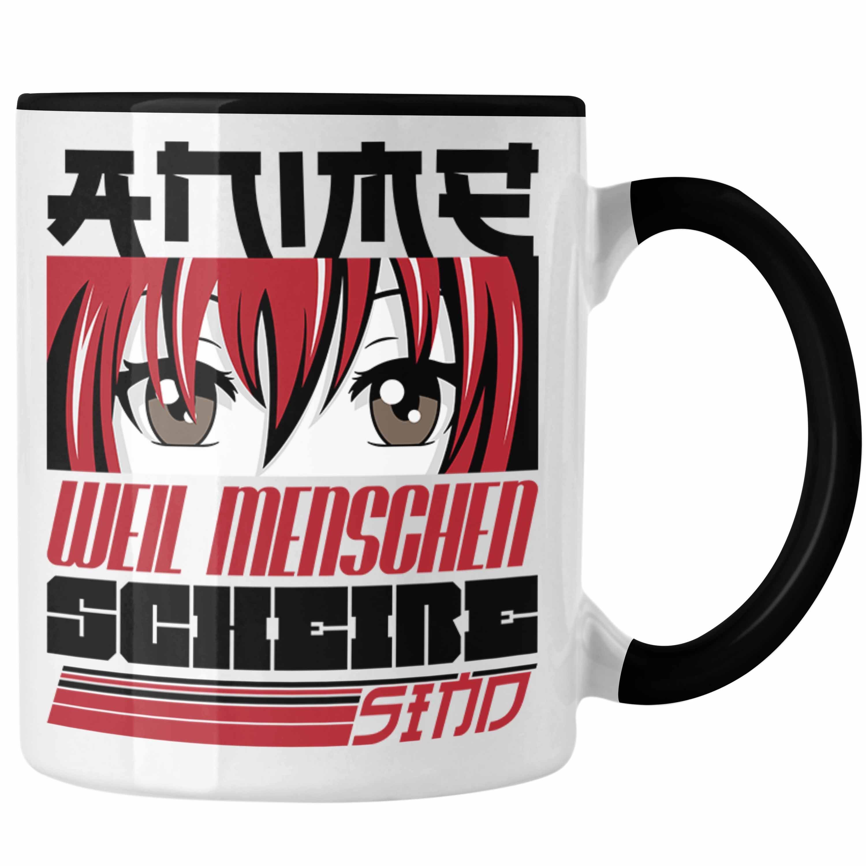 Trendation Menschen Tasse Anime-Liebhaber Tasse Anime Geschenkidee Anime Geschenk Schwarz Weil